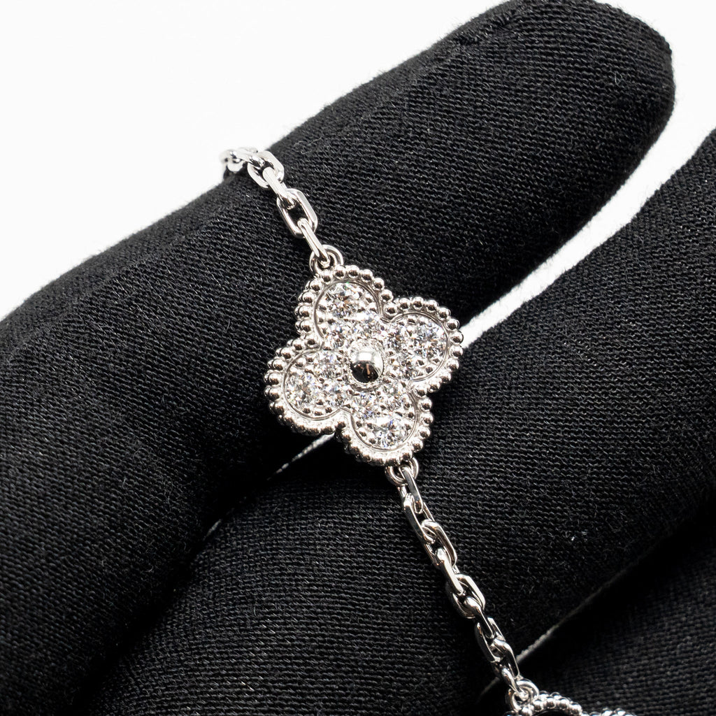 VAN CLEEF & ARPELS VINTAGE ALHAMBRA BRACELET 5 MOTIFS WHITE GOLD/DIAMONDS/ONYX