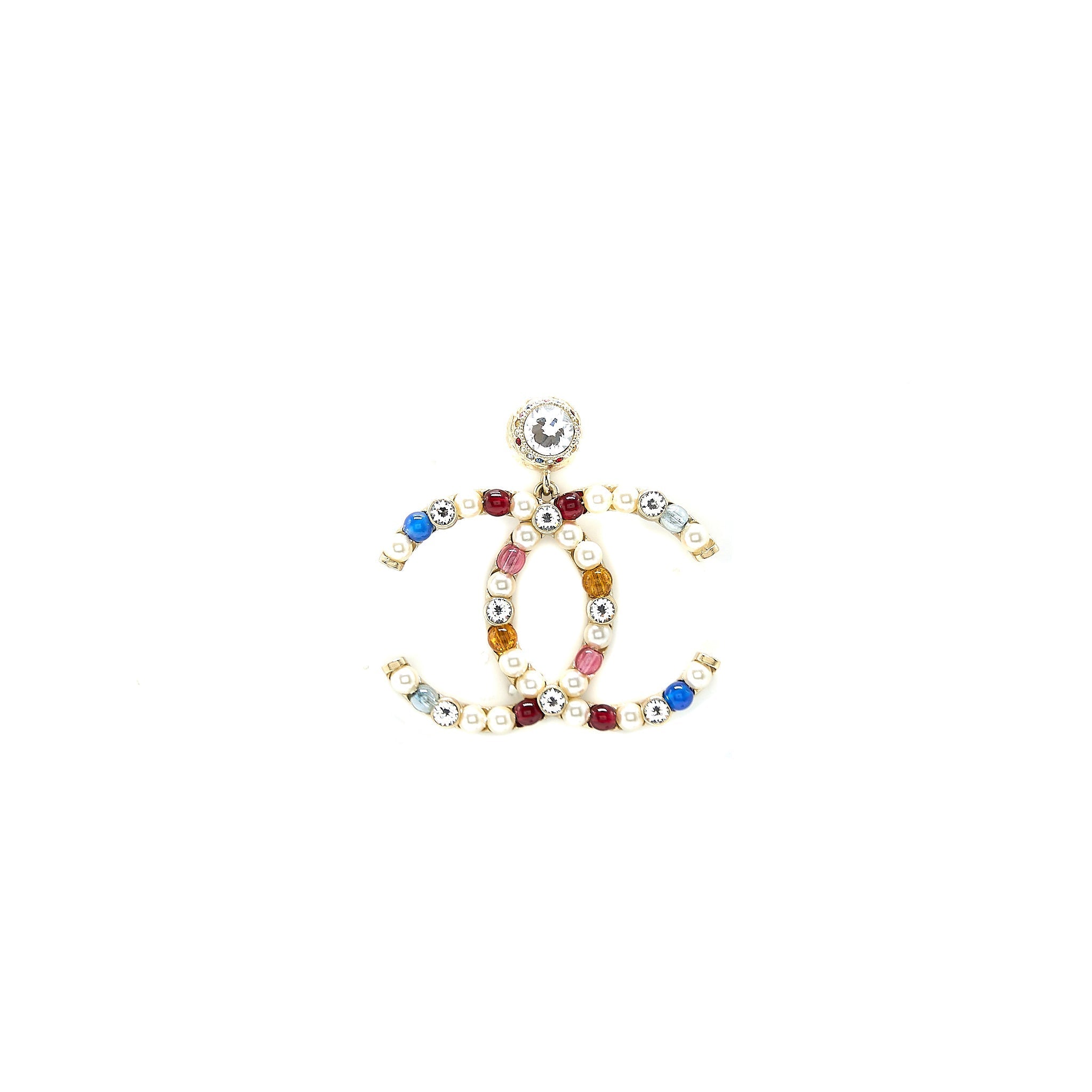 CHANEL GIANT CC LOGO EARRING CRYSTAL/PEARL MULTICOLOUR LIGHT GOLD TONE