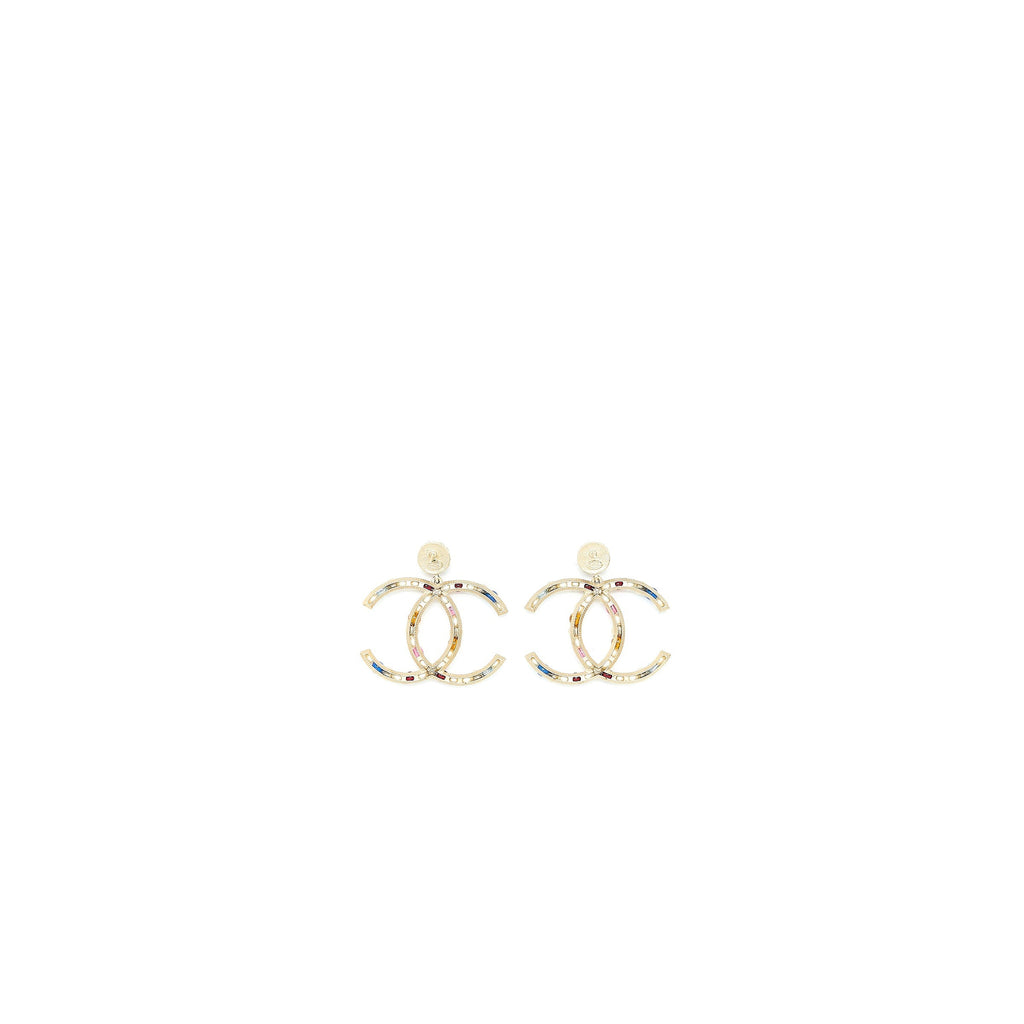 CHANEL GIANT CC LOGO EARRING CRYSTAL/PEARL MULTICOLOUR LIGHT GOLD TONE