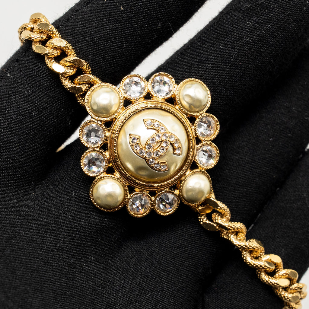 CHANEL CC LOGO CHOCKER/NECKLACE PEARL/CRYSTAL GOLD TONE