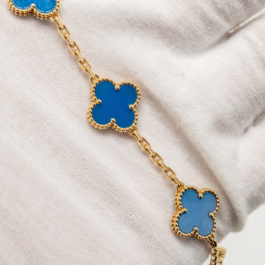VAN CLEEF & ARPELS VINTAGE ALHAMBRA BRACELET 5 MOTIFS AGATE YELLOW GOLD