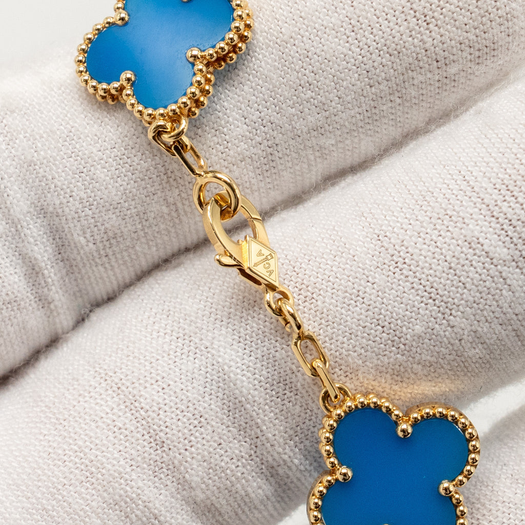 VAN CLEEF & ARPELS VINTAGE ALHAMBRA BRACELET 5 MOTIFS AGATE YELLOW GOLD