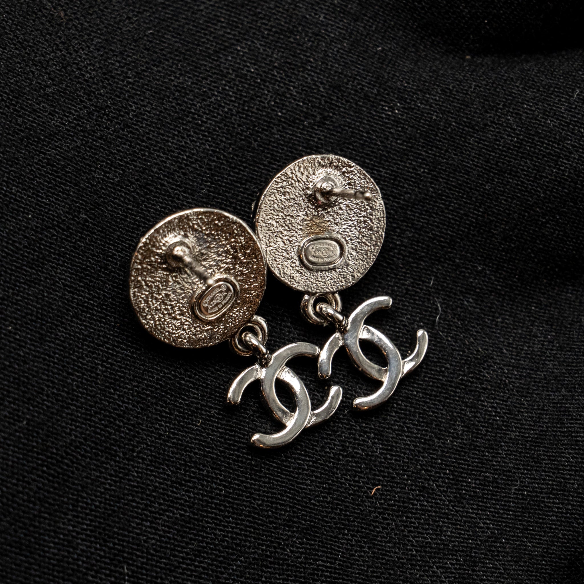 CHANEL ROUND STAR WITH CC DROP EARRINGS CRYSTALS BLACK/SILVER/GOLD TONE