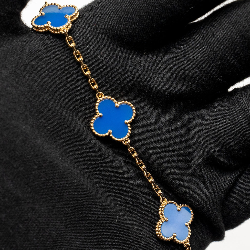 VAN CLEEF & ARPELS VINTAGE ALHAMBRA BRACELET 5 MOTIFS AGATE YELLOW GOLD