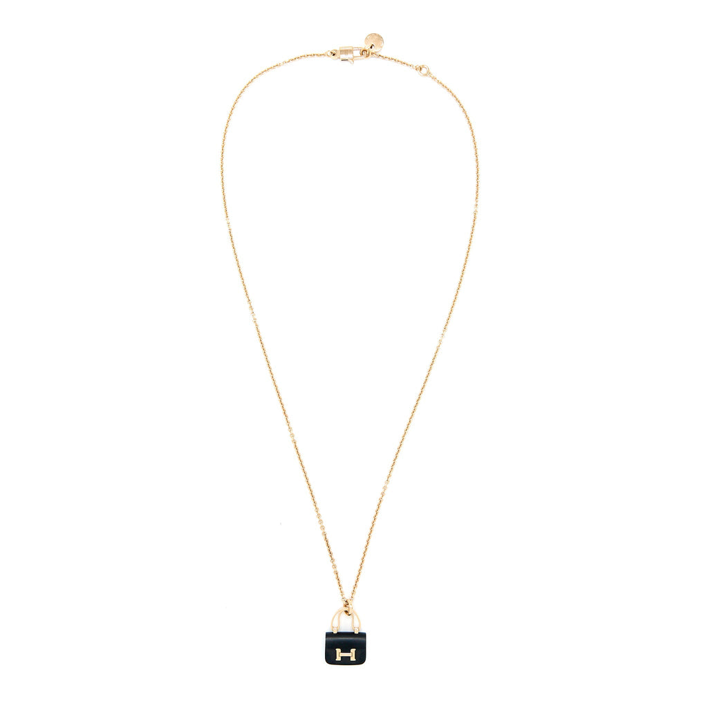HERMES AMULETTES CONSTANCE PENDANT IN ROSE GOLD / BLACK JADE GEMSTONE