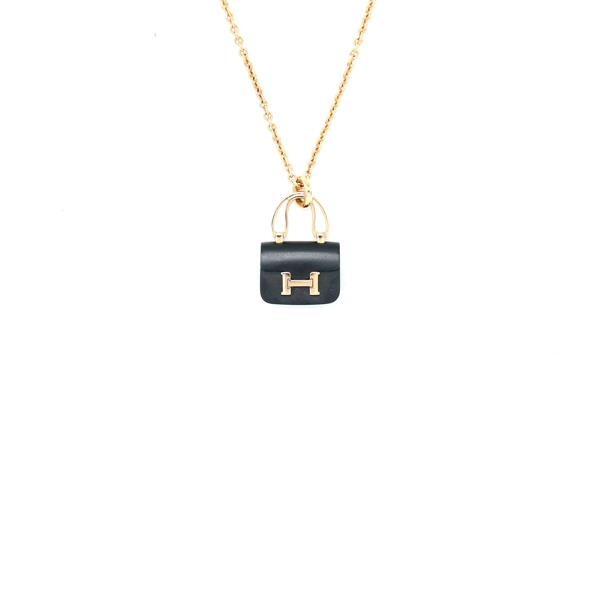HERMES AMULETTES CONSTANCE PENDANT IN ROSE GOLD / BLACK JADE GEMSTONE