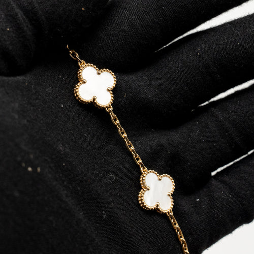 VAN CLEEF & ARPELS VINTAGE ALHAMBRA BRACELET 5 MOTIFS WHITE MOTHER OF PEARL, YELLOW GOLD