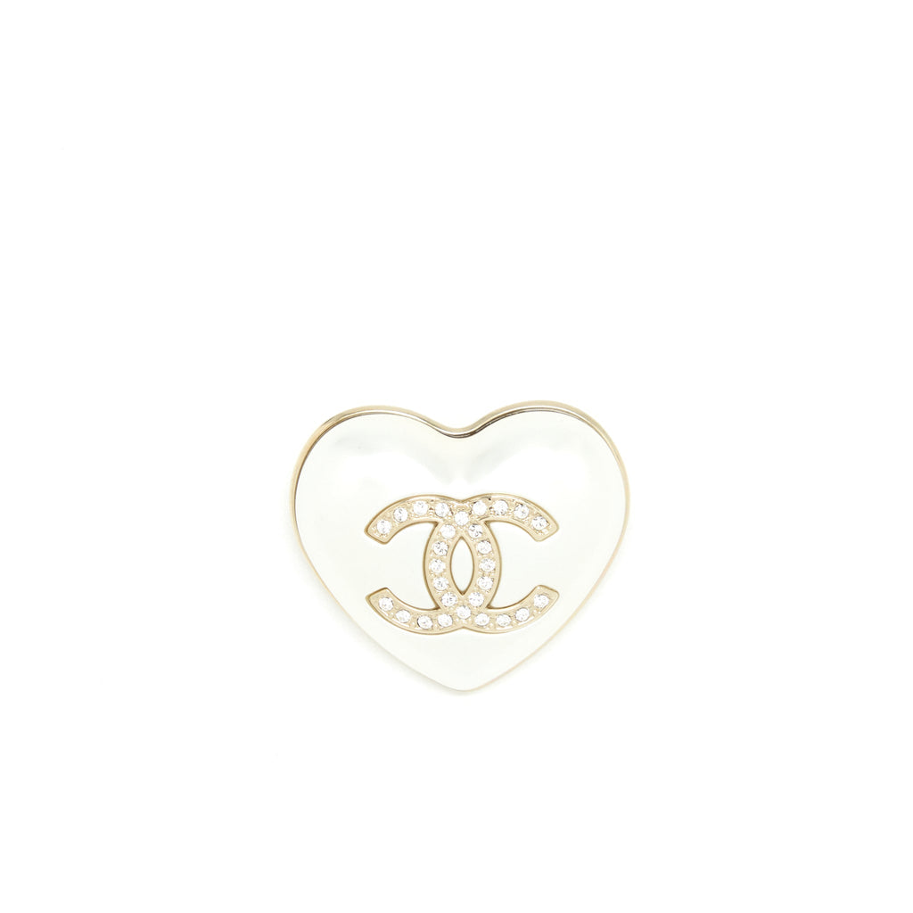 CHANEL 21K IVORY HEART BROOCH LGHW