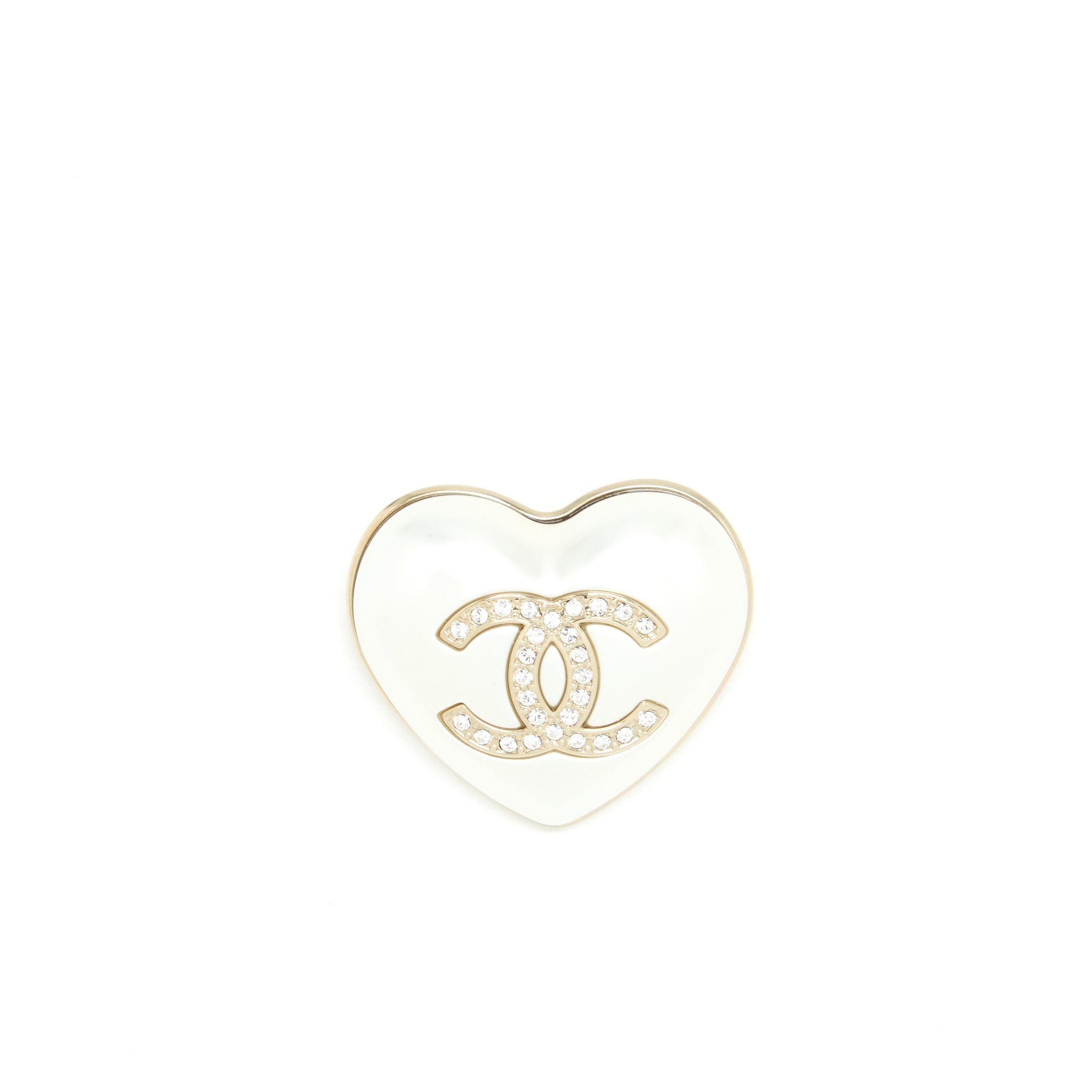 CHANEL 21K IVORY HEART BROOCH LGHW