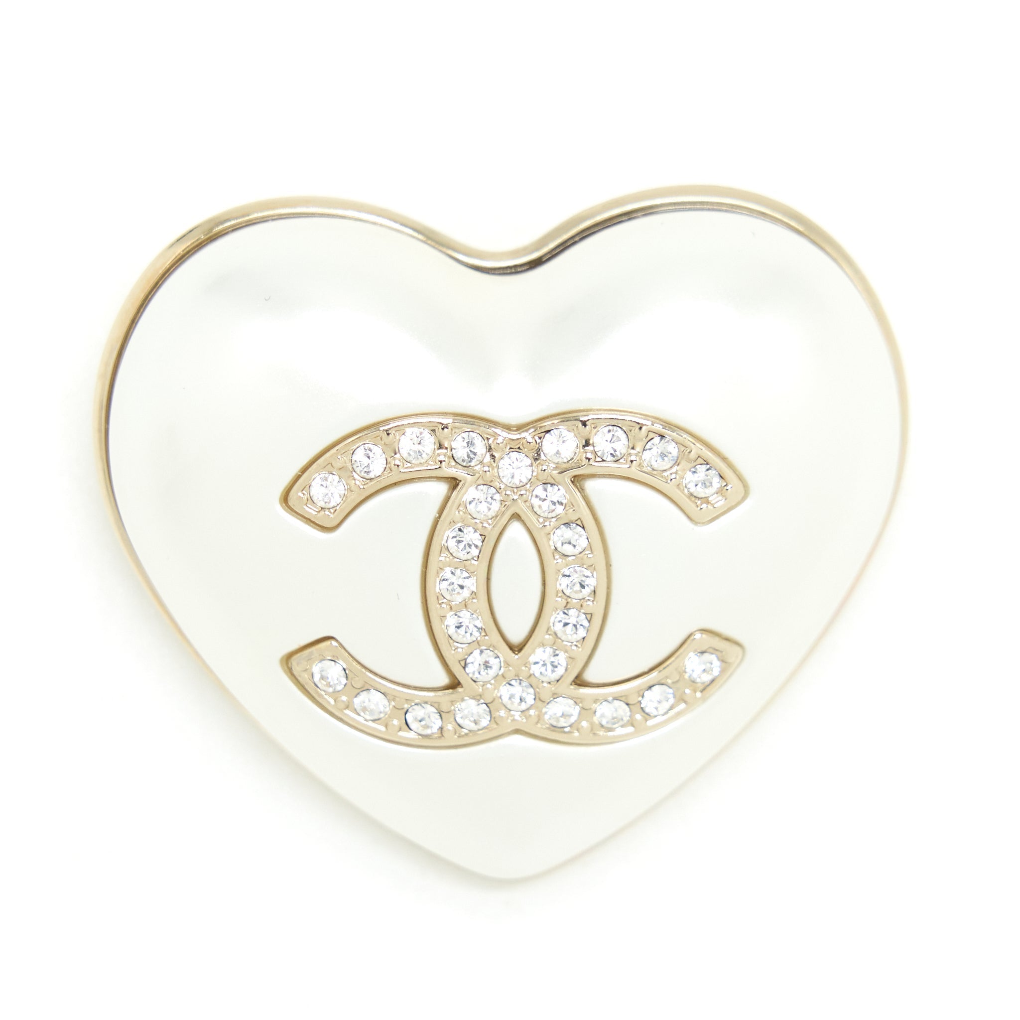 CHANEL 21K IVORY HEART BROOCH LGHW