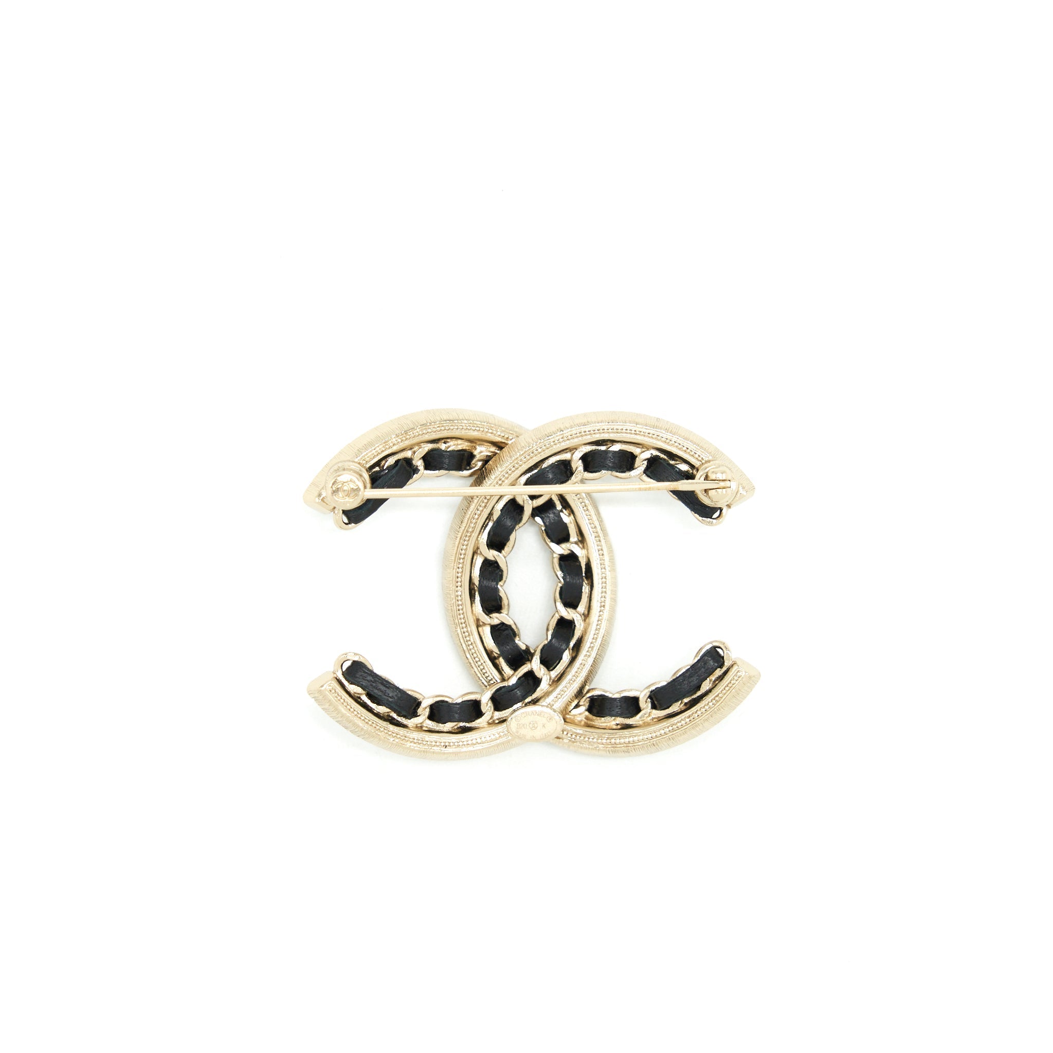 CHANEL LEATHER CHAIN/ PEARL / CRYSTAL BROOCH
