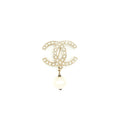 CHANEL PEARL CC LOGO WITH DROP PEARL BROOCH LGHW