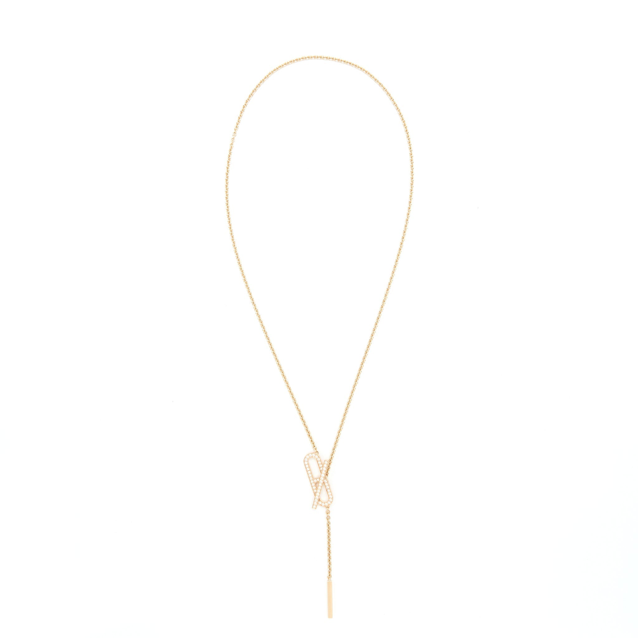HERMES EVER CHAINE D’ANCRE LARIAT NECKLACE ROSE GOLD WITH DIAMONDS