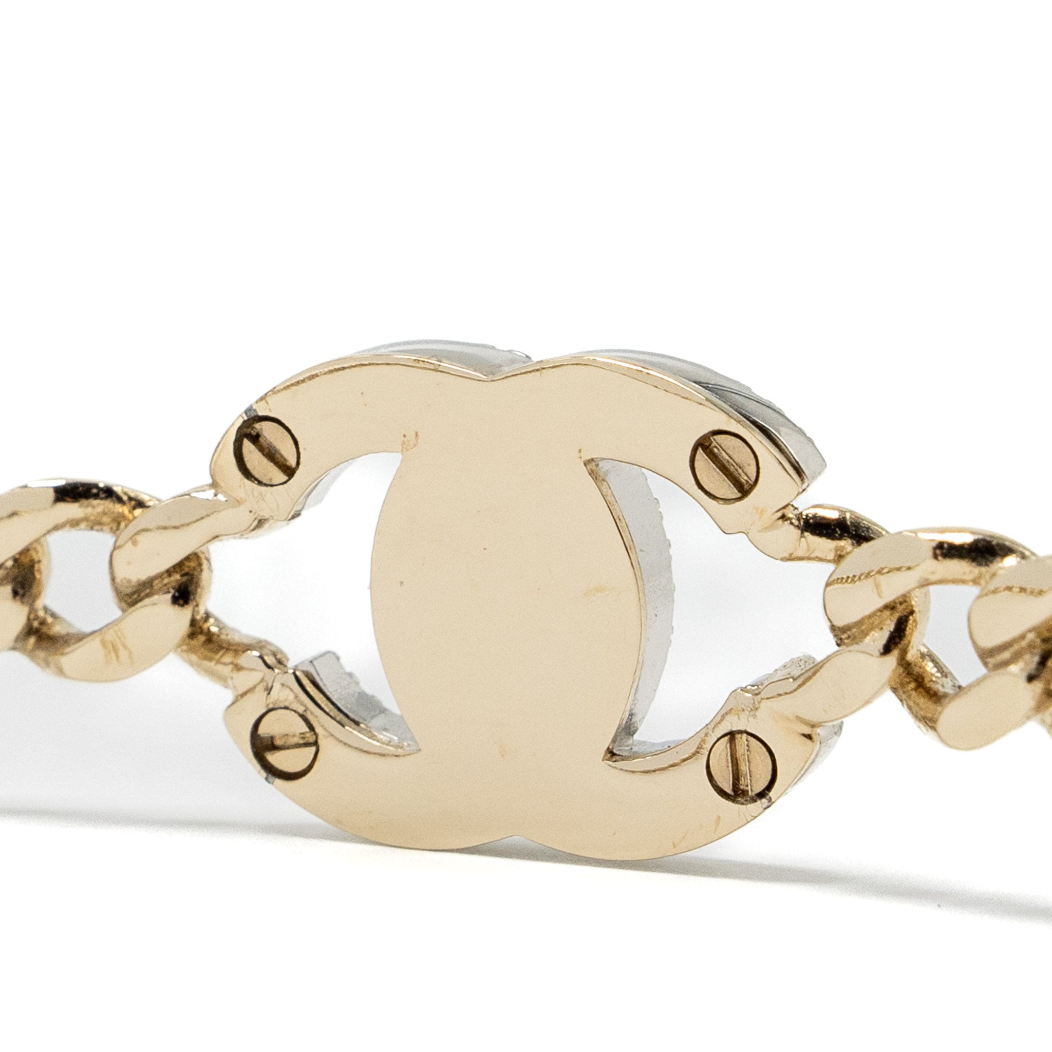 CHANEL CC LOGO CHAIN CHOCKER /NECKLACE CRYSTAL LIGHT GOLD TONE