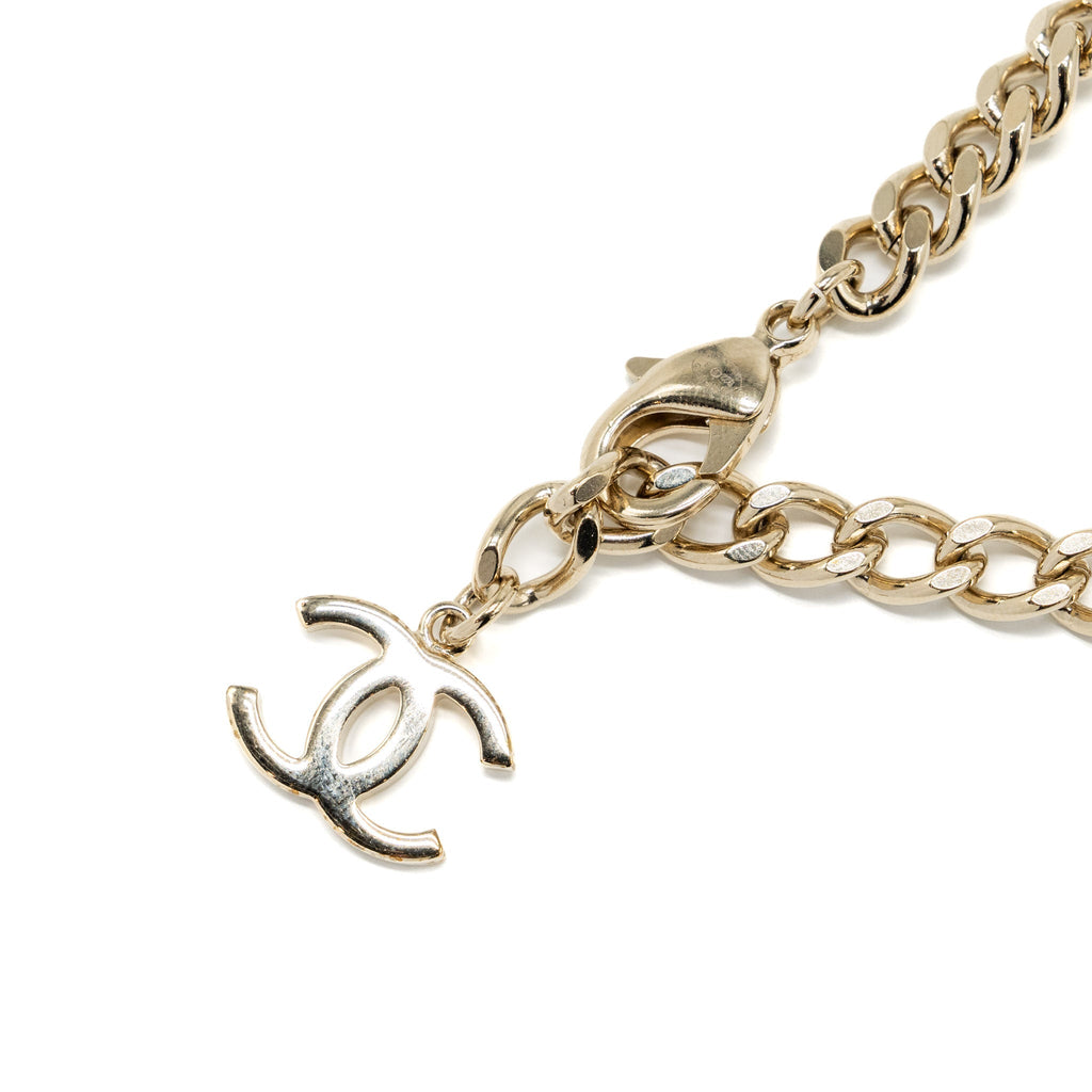 CHANEL CC LOGO CHAIN CHOCKER /NECKLACE CRYSTAL LIGHT GOLD TONE
