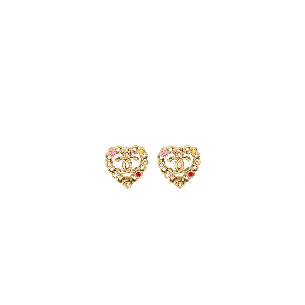 CHANEL HEART WITH CC LOGO EARRING LIGHT GOLD TONE