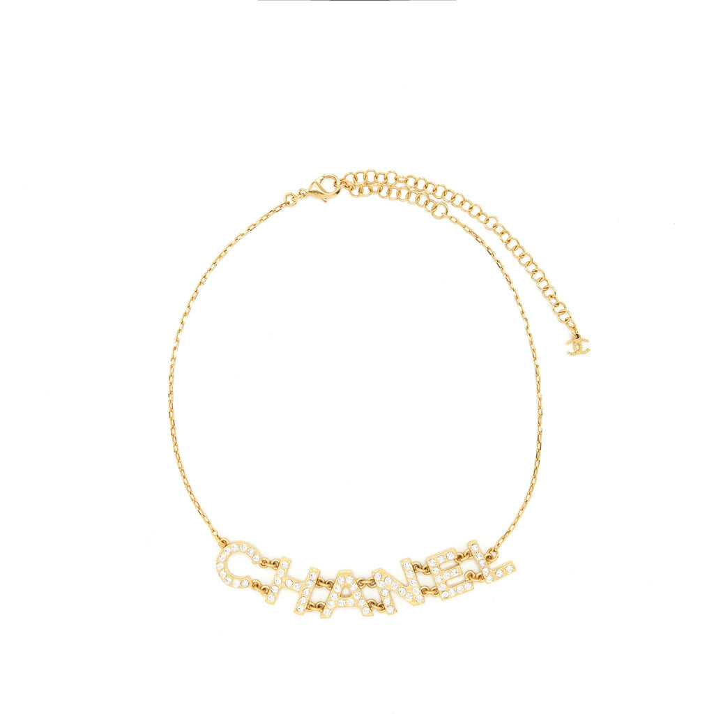 CHANEL LOGO LETTERING CHAIN NECKLACE/CHOKER GHW