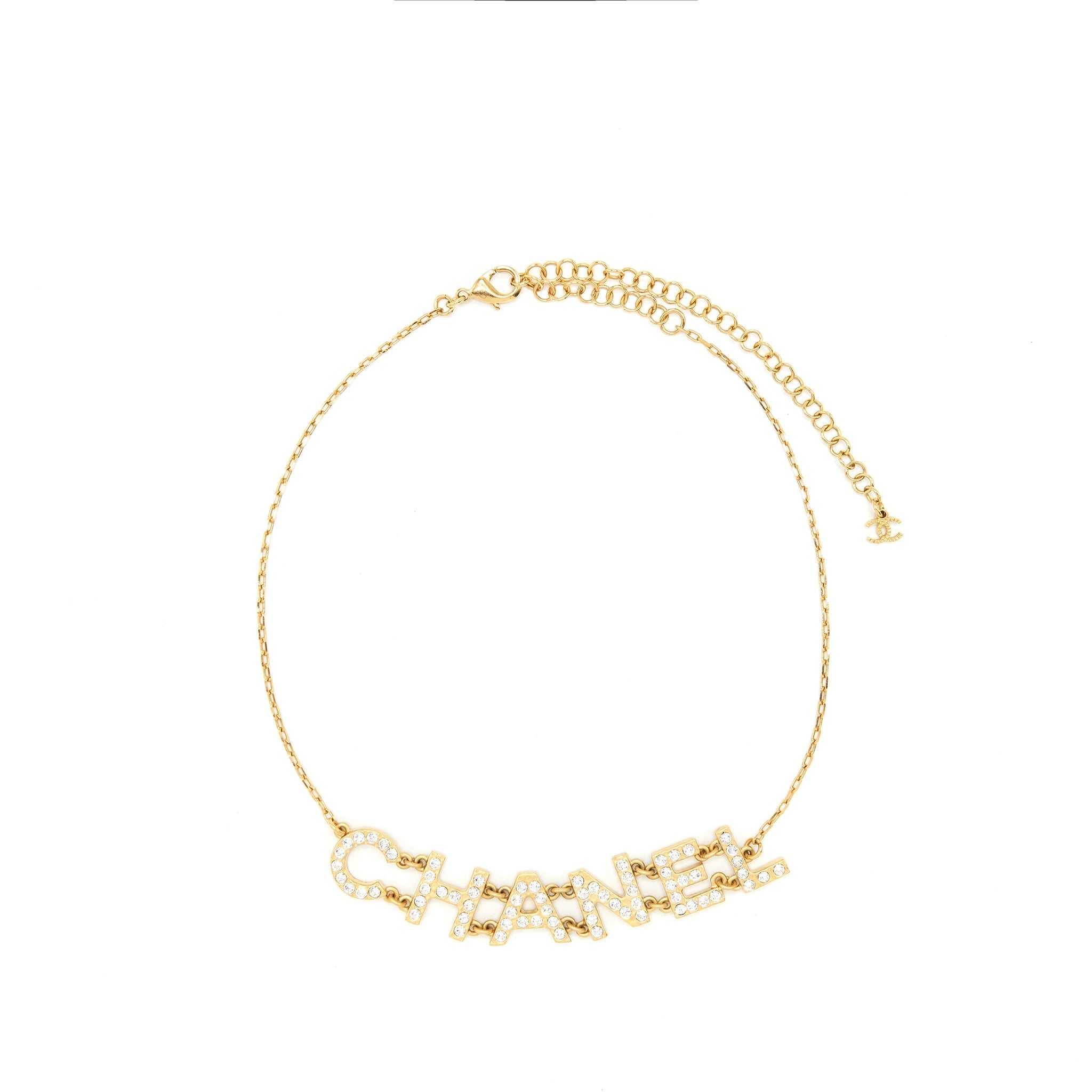 CHANEL LOGO LETTERING CHAIN NECKLACE/CHOKER GHW