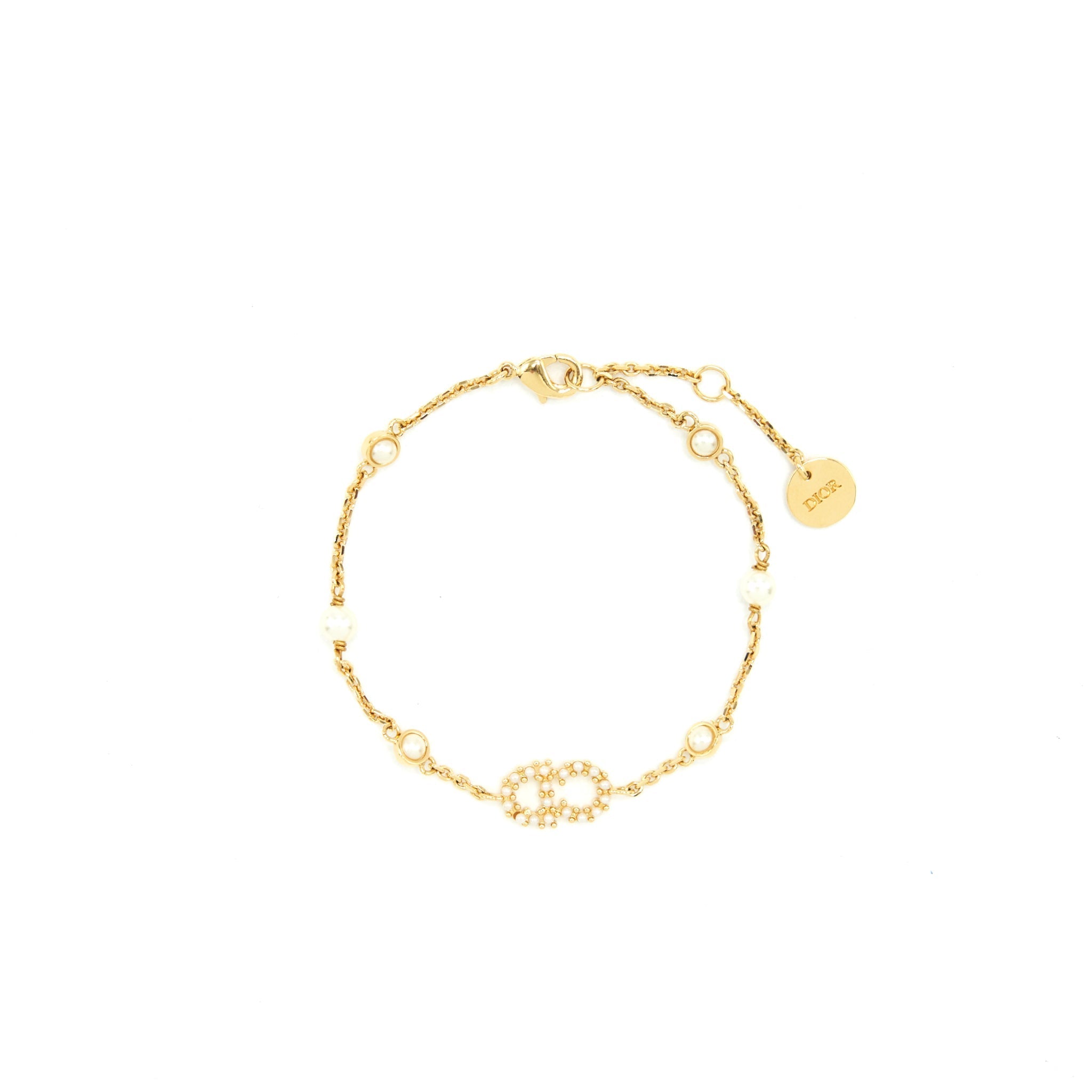 DIOR CLAIR D LUNE BRACELET GOLD-FINISH METAL WITH WHITE RESIN PEARLS