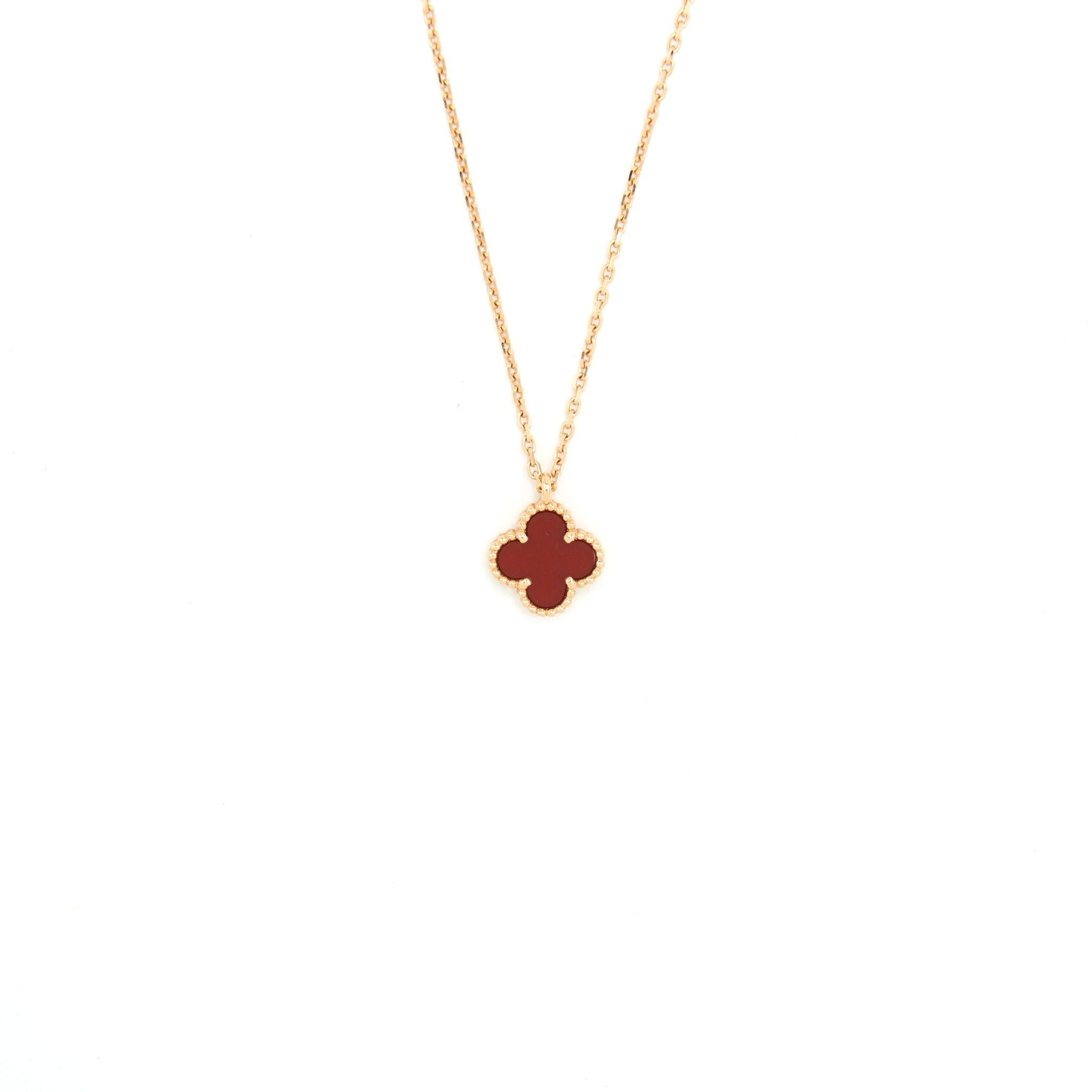 VAN CLEEF AND ARIEL’S SWEET ALHAMBRA PENDANT ROSE GOLD WITH CARNELIAN