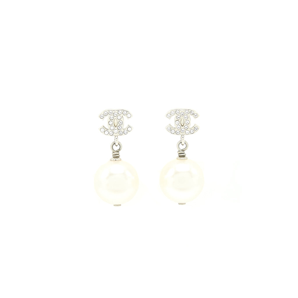 CHANEL PEARL DROP CRYSTAL EARRINGS