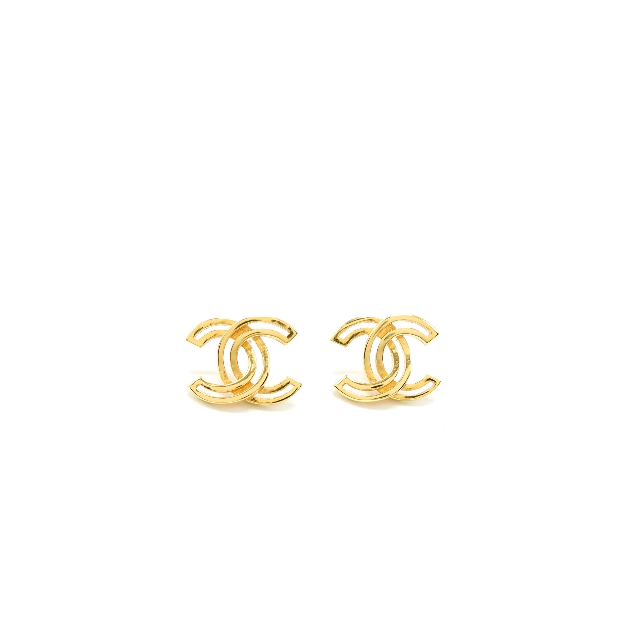 CHANEL LOGO STUD EARRINGS GHW