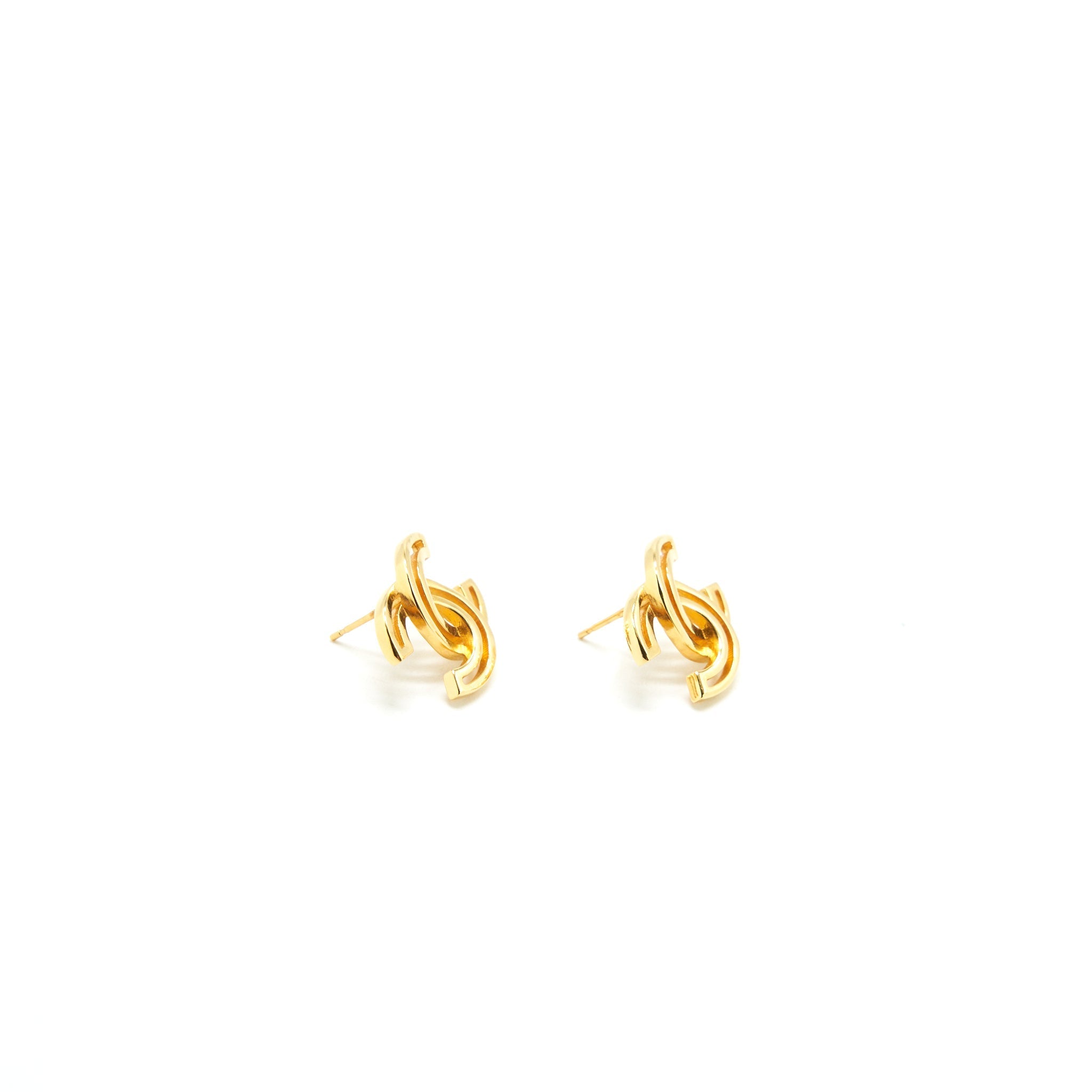 CHANEL LOGO STUD EARRINGS GHW