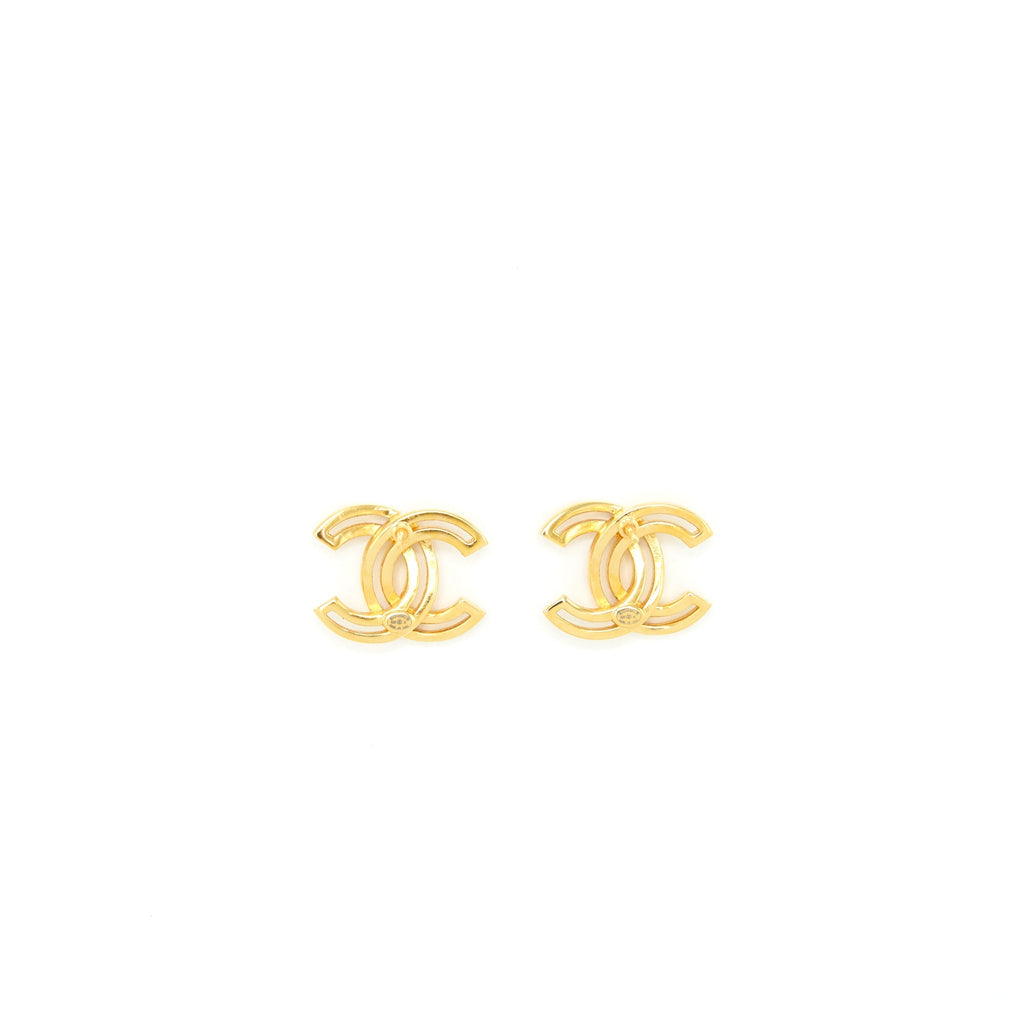 CHANEL LOGO STUD EARRINGS GHW