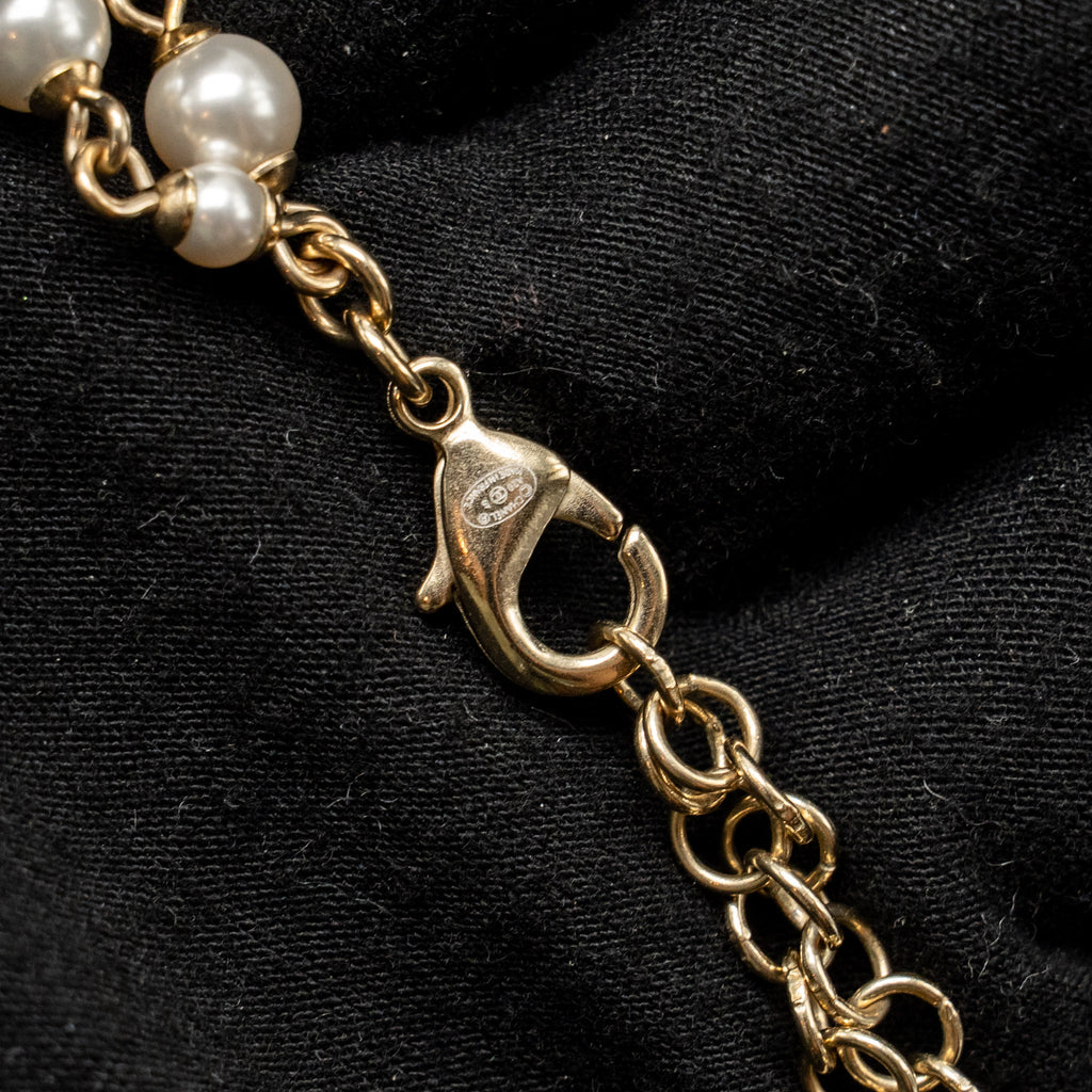 CHANEL BOW NECKLACE/CHOCKER PEARL/CRYSTAL LIGHT GOLD TONE