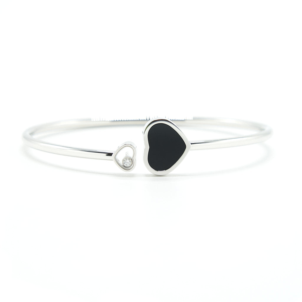 CHOPARD HAPPY HEARTS BANGLE ETHICAL WHITE GOLD WITH DIAMOND AND ONYX