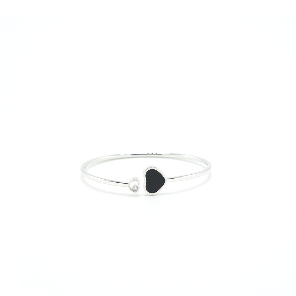CHOPARD HAPPY HEARTS BANGLE ETHICAL WHITE GOLD WITH DIAMOND AND ONYX