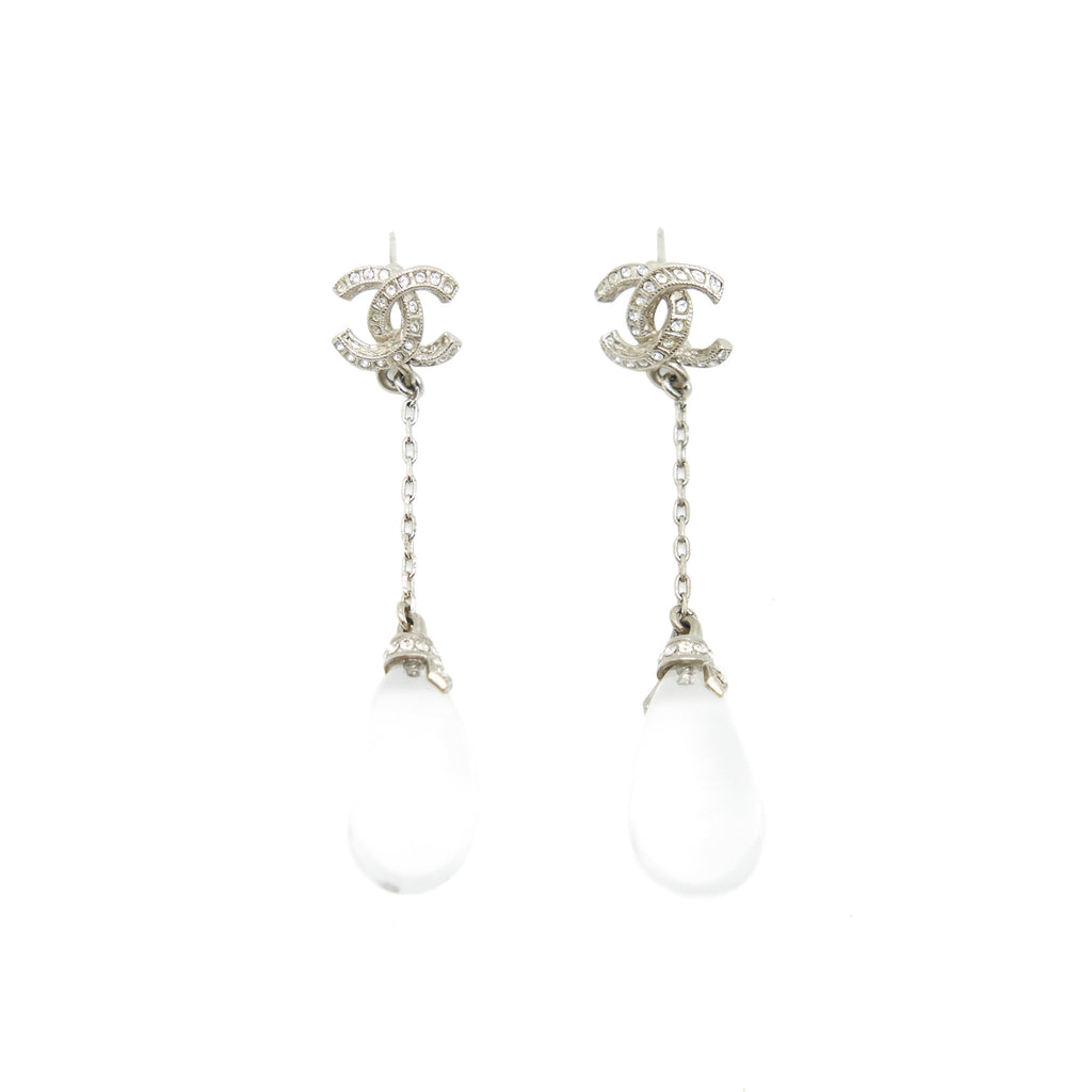CHANEL CC AND WHITE CRYSTAL EARRINGS