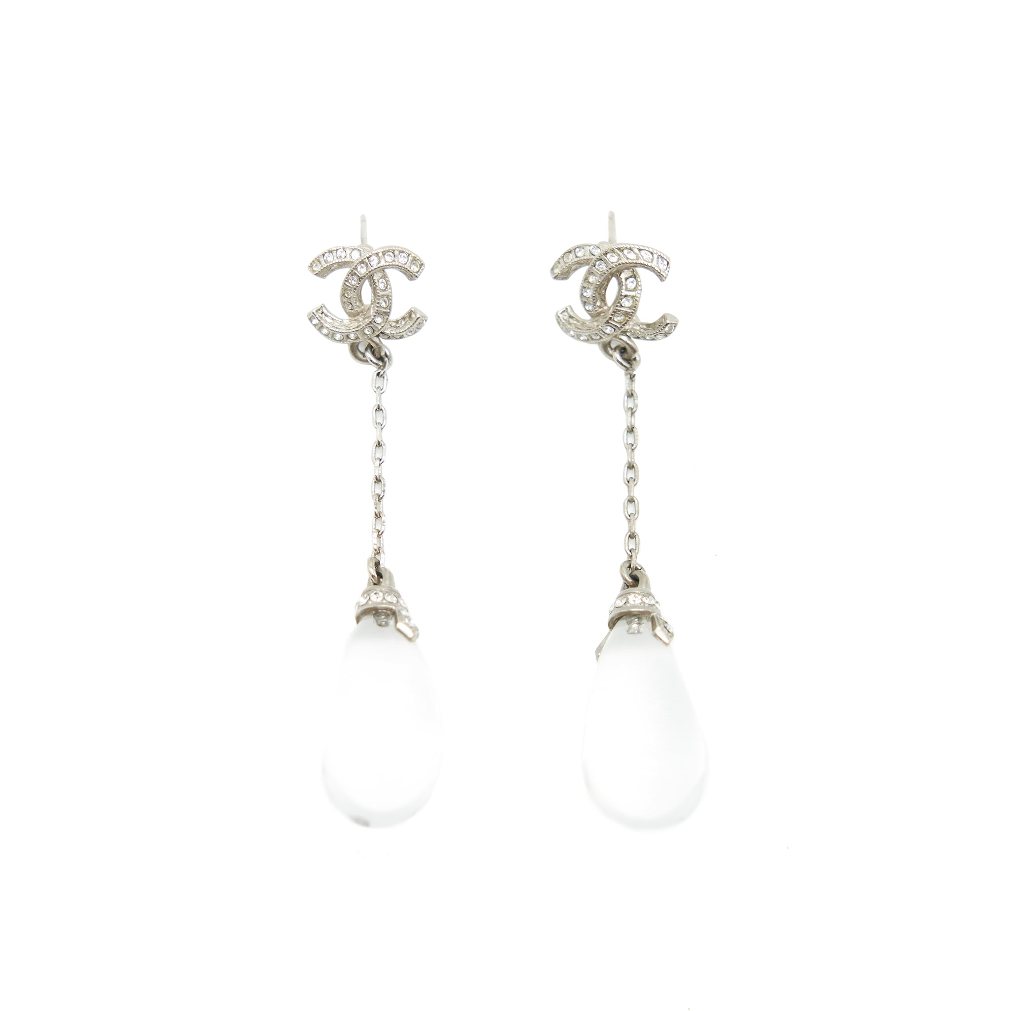 CHANEL CC AND WHITE CRYSTAL EARRINGS