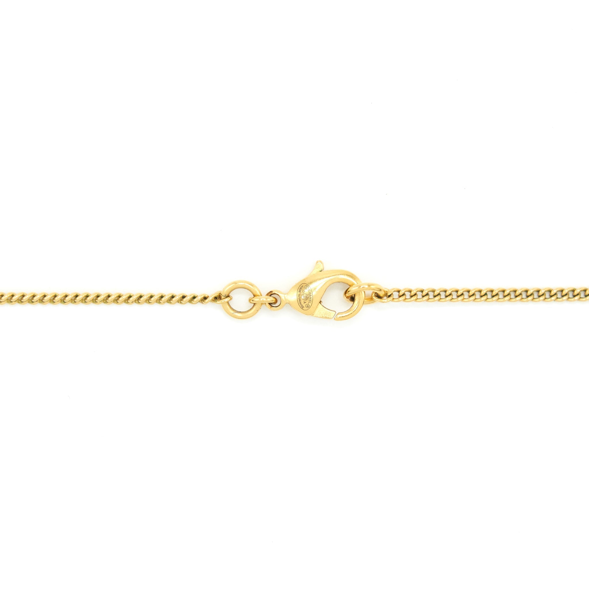 CHANEL CC LOGO PENDANT NECKLACE BRIGHT GOLD TONE