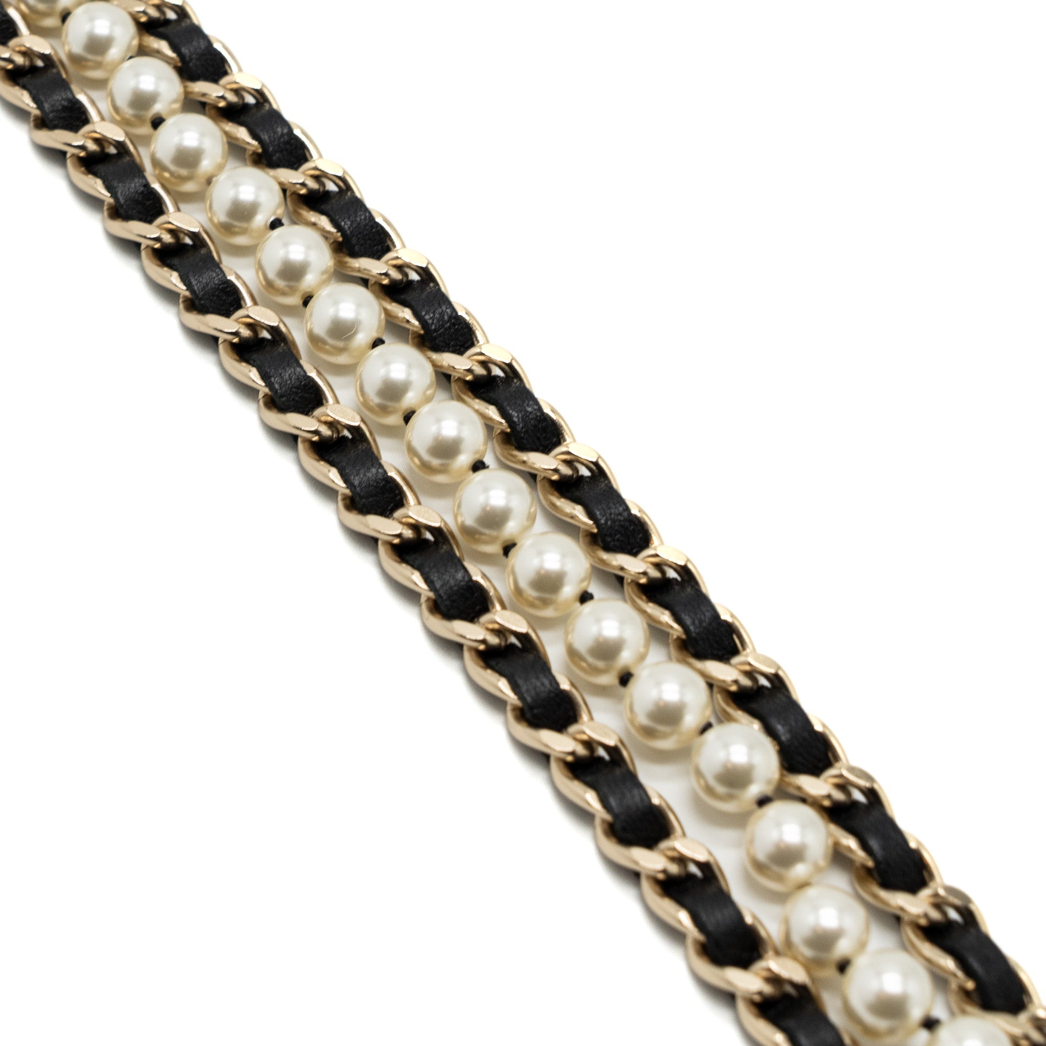 CHANEL CC LOGO DROPPED WAIST CHAIN BELT LEATHER CHAIN/PEARL LGHW