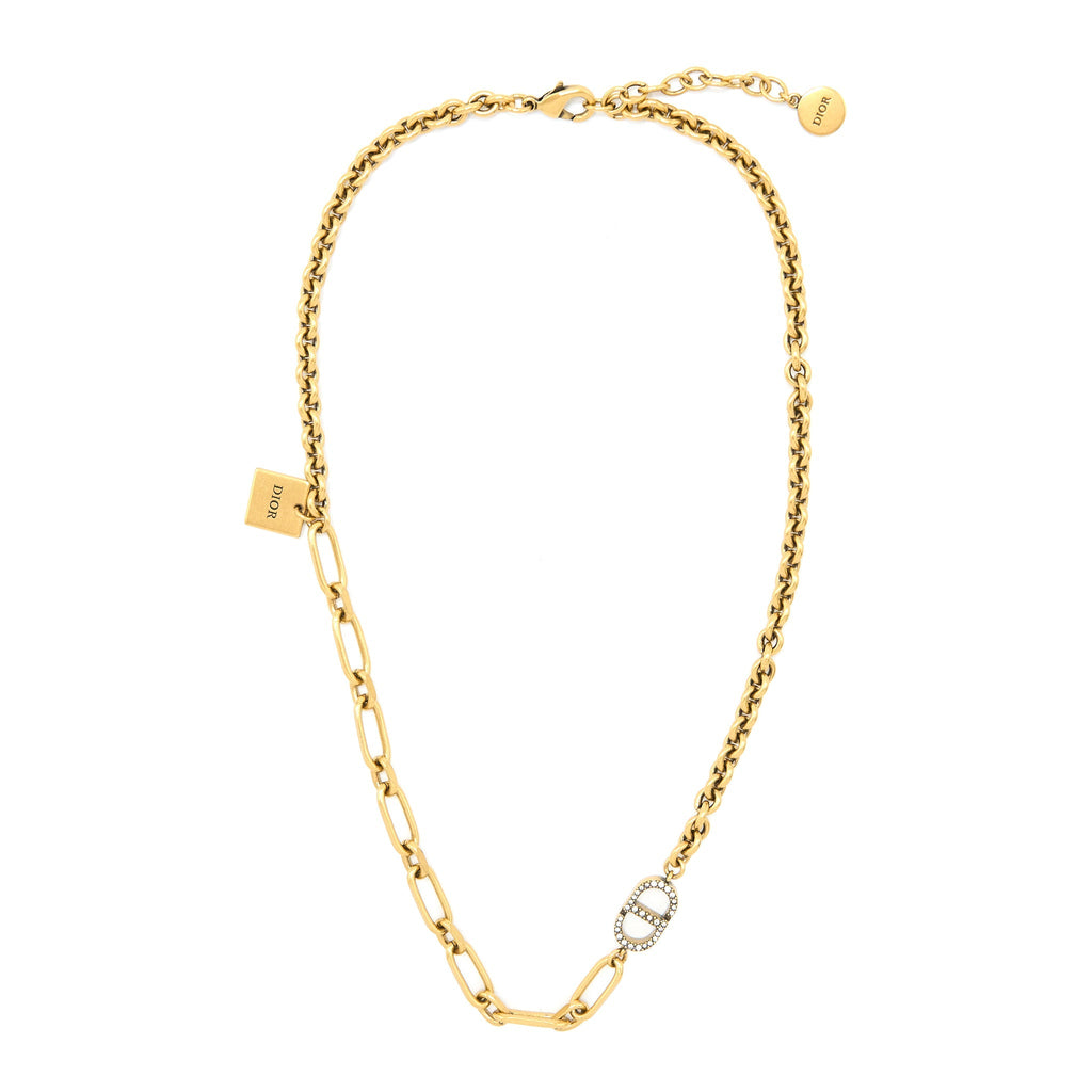 DIOR CD WITH CRYSTAL CHAIN LONG NECKLACE GOLD TONE