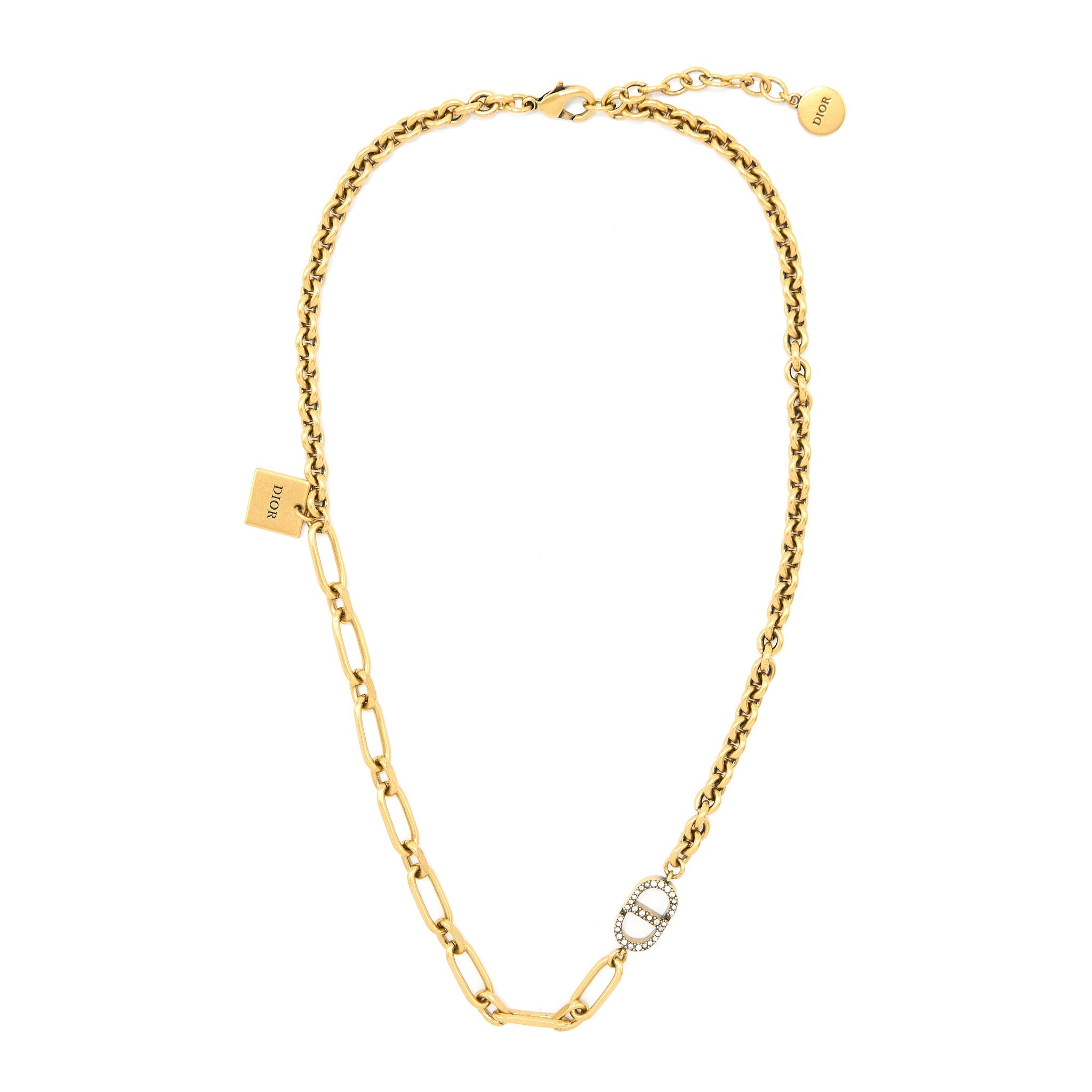 DIOR CD WITH CRYSTAL CHAIN LONG NECKLACE GOLD TONE