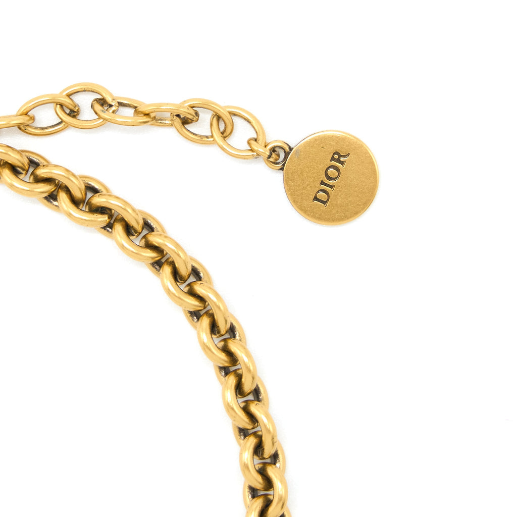 DIOR CD WITH CRYSTAL CHAIN LONG NECKLACE GOLD TONE