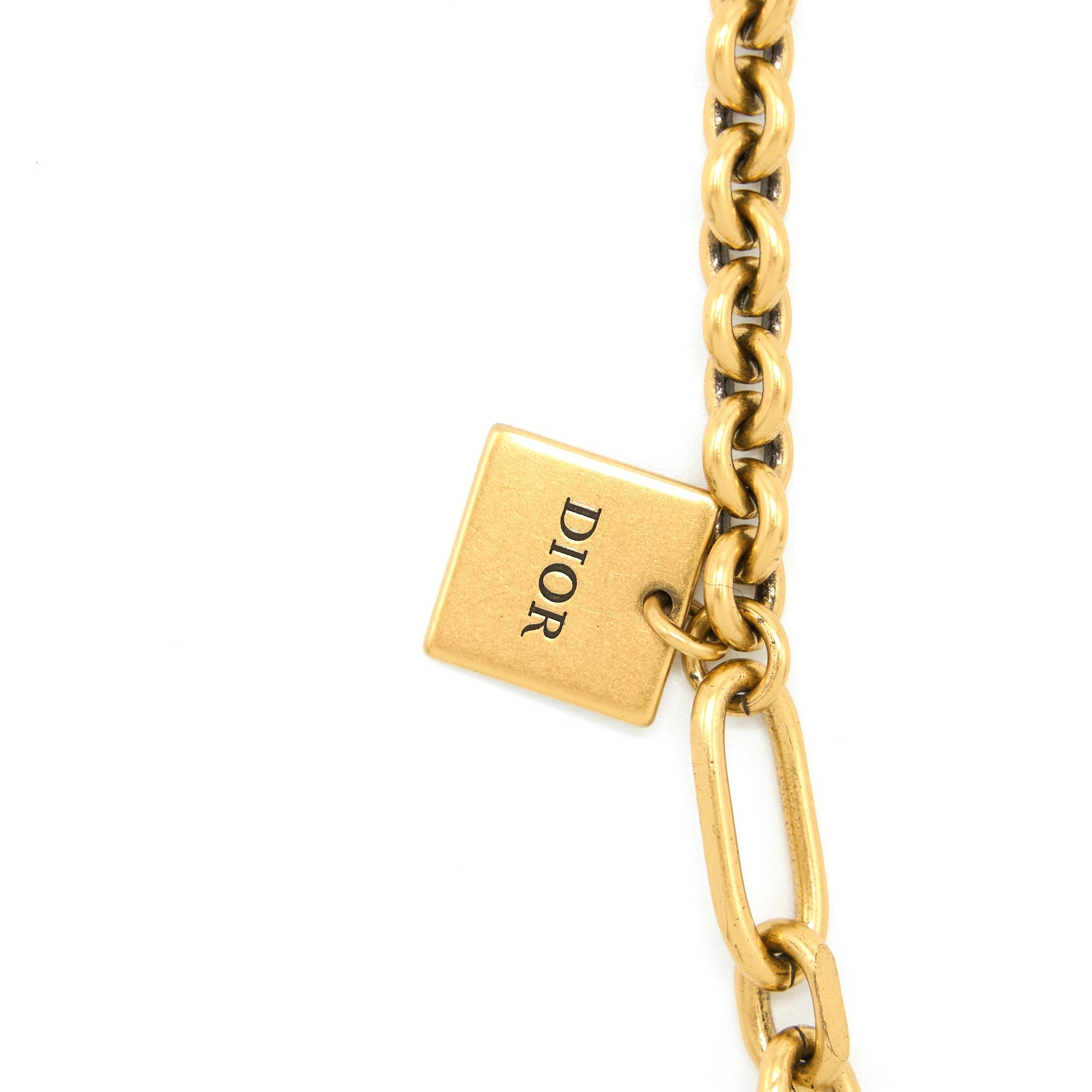 DIOR CD WITH CRYSTAL CHAIN LONG NECKLACE GOLD TONE