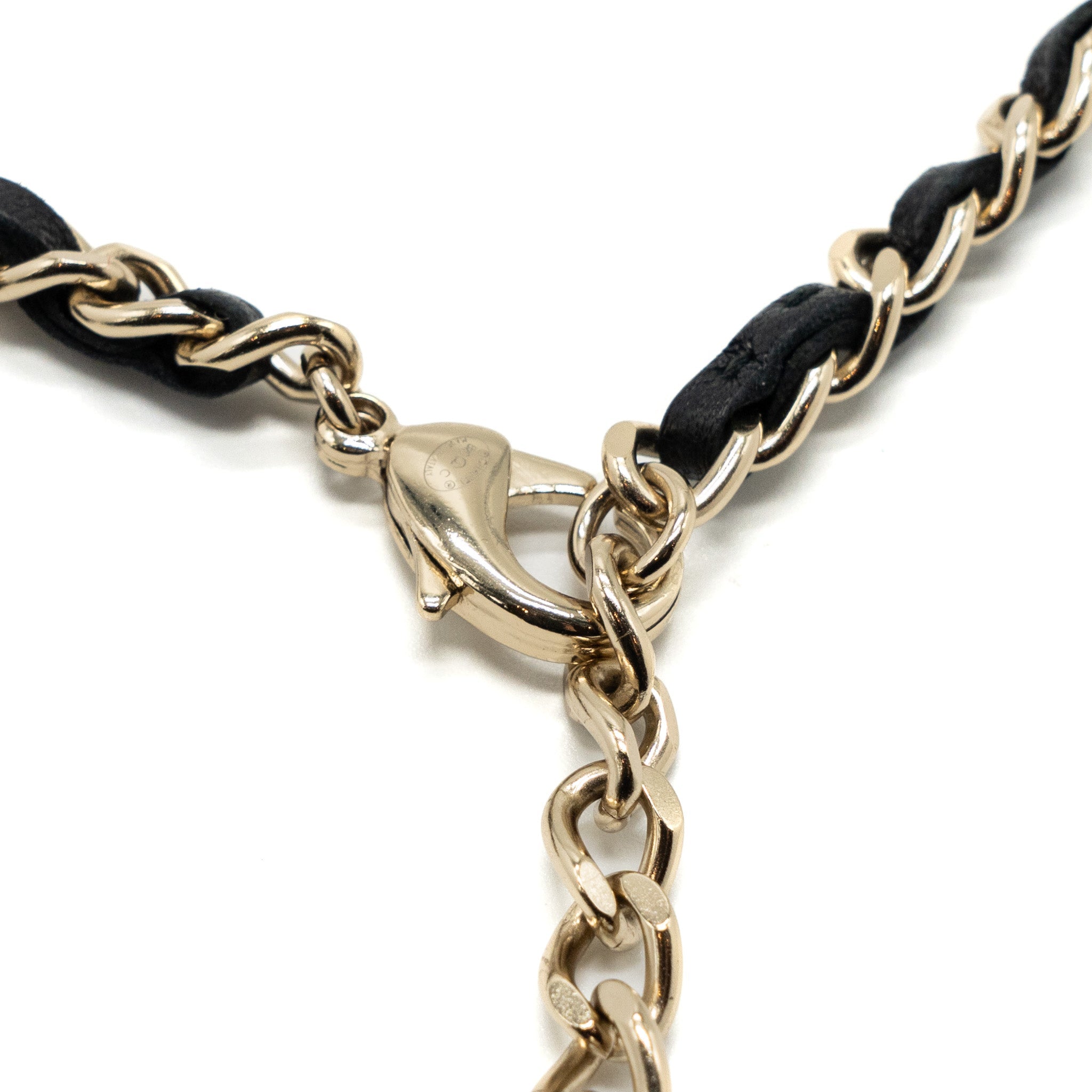 CHANEL CC LOGO DROPPED WAIST CHAIN BELT LEATHER CHAIN/PEARL LGHW