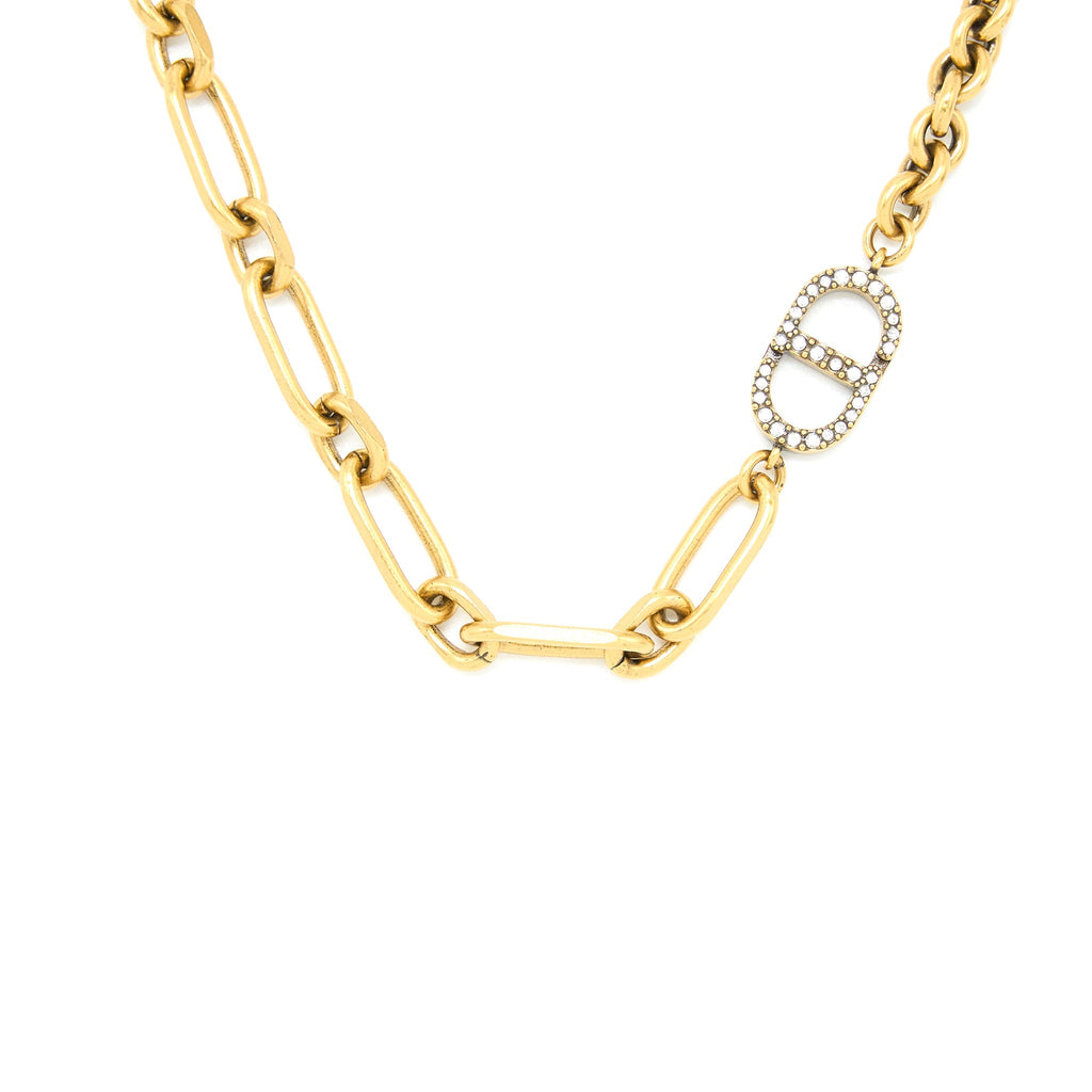 DIOR CD WITH CRYSTAL CHAIN LONG NECKLACE GOLD TONE