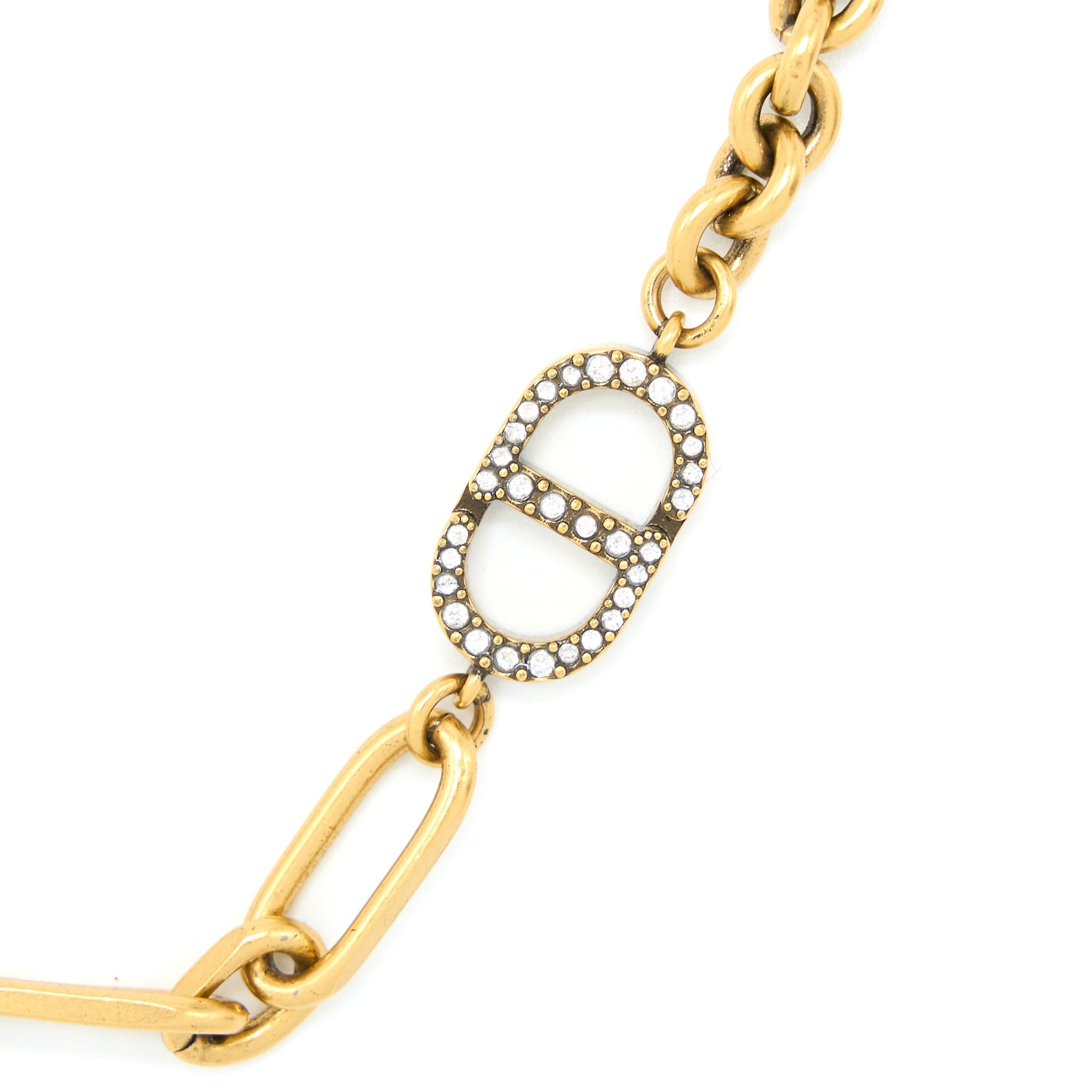 DIOR CD WITH CRYSTAL CHAIN LONG NECKLACE GOLD TONE