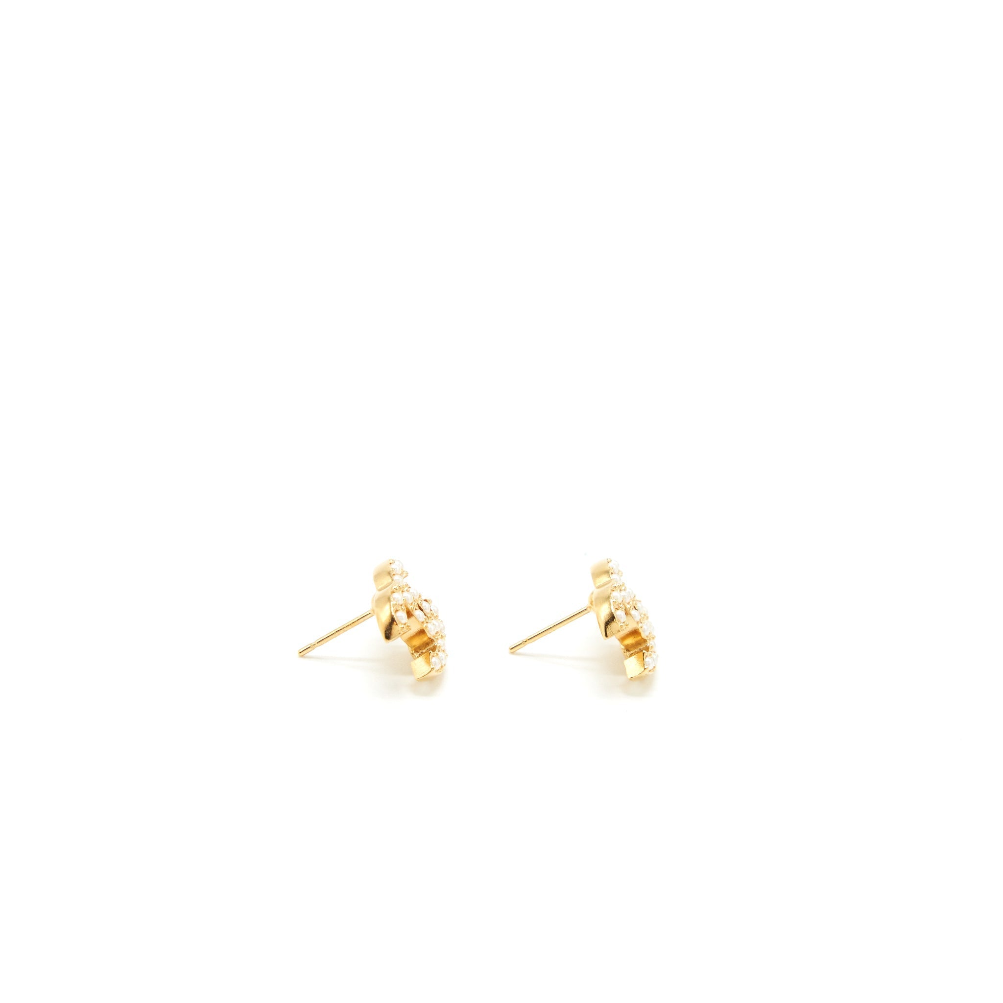 CHANEL CC LOGO WITH PEARL EARRING GOLD TONE