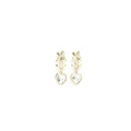 CHANEL HEART DROPPED CC LOGO/FLOWER EARRING CRYSTAL LIGHT GOLD TONE