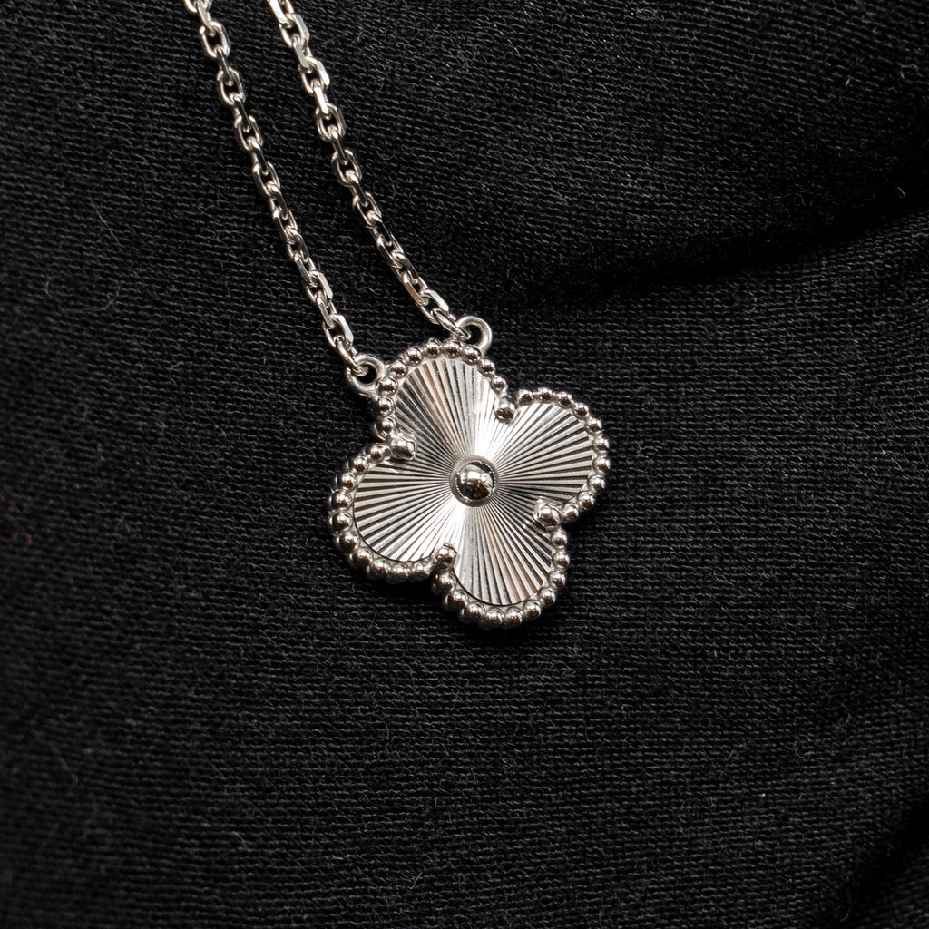 VAN CLEEF & ARPELS VINTAGE ALHAMBRA PENDANT GUILLOCHE WHITE GOLD