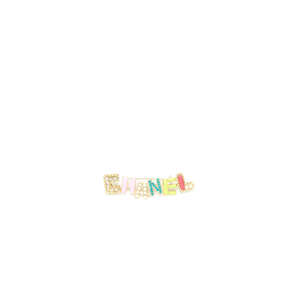 CHANEL LETTER BROOCH CRYSTAL/PEARL MULTICOLOUR LIGHT GOLD TONE