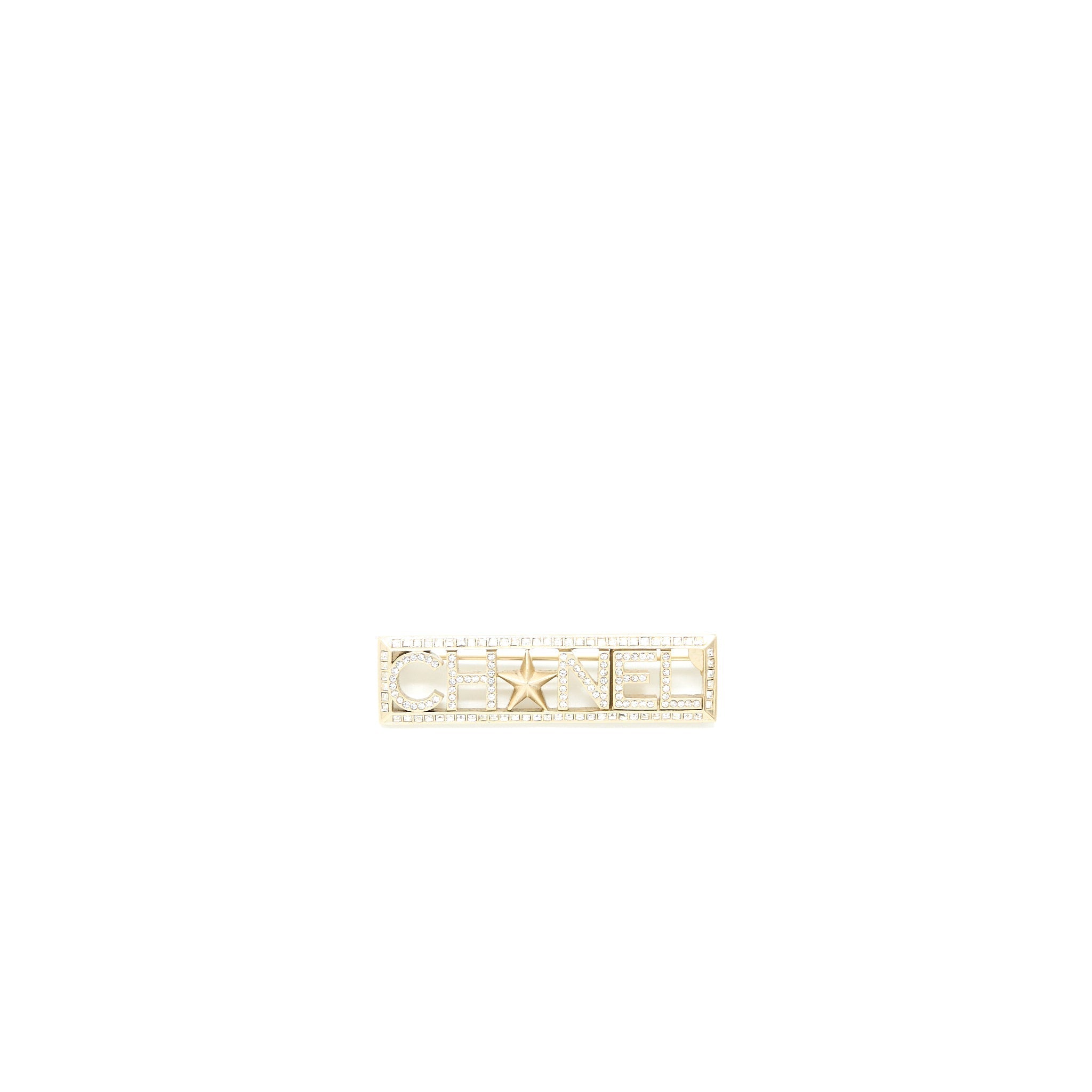 CHANEL LETTER/STAR BROOCH CRYSTAL LIGHT GOLD TONE