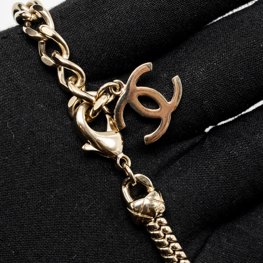CHANEL LEATHER CHAIN CHOCKER BLACK / LIGHT GOLD TONE