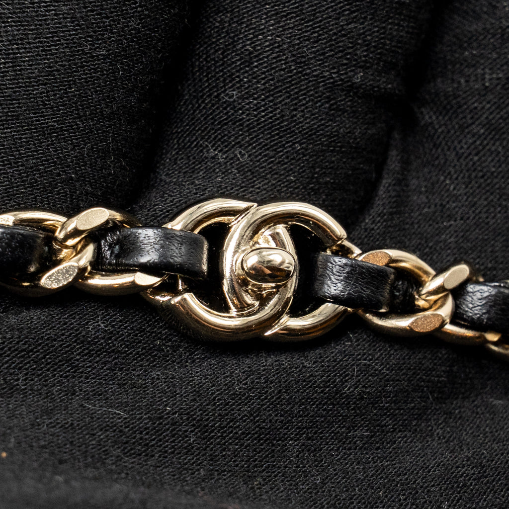 CHANEL LEATHER CHAIN CHOCKER BLACK / LIGHT GOLD TONE