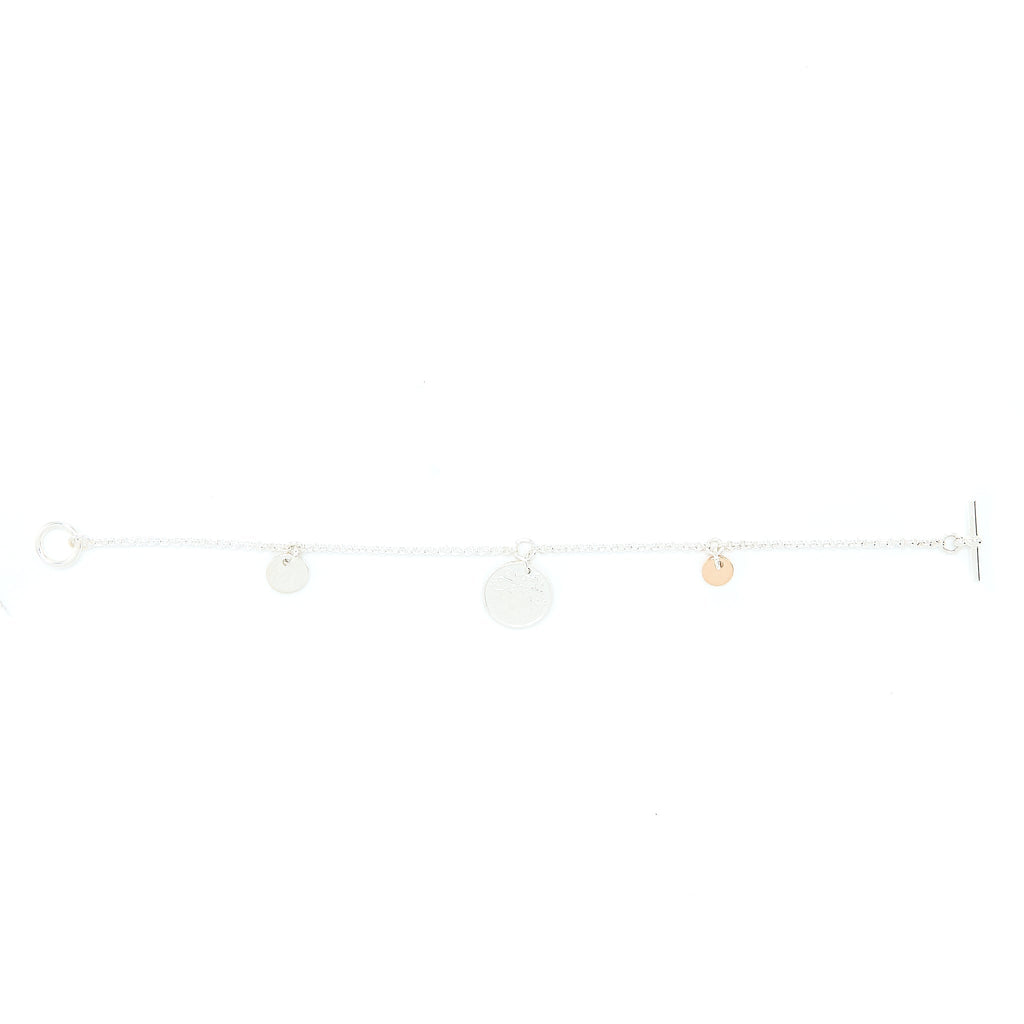 HERMES EX-LIBRIS BRACELET STERLING SILVER/ROSE GOLD WITH TOGGLE CLOSURE